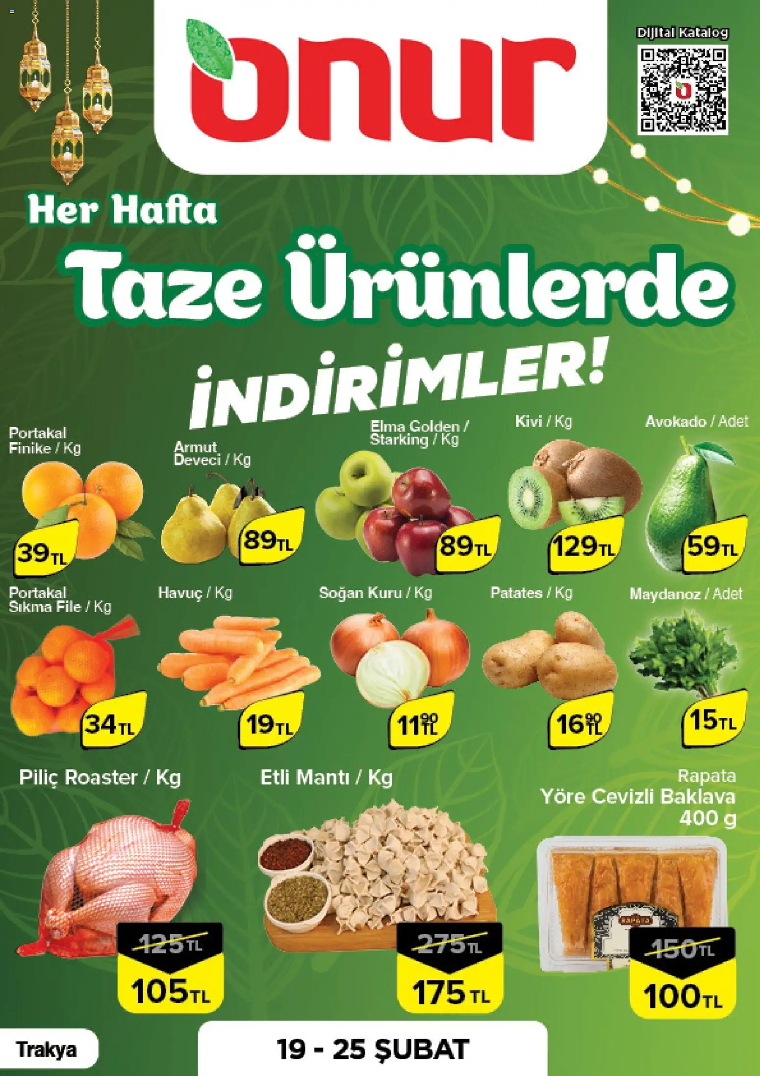 Onur Market Taze Ürünlerde İndirimler - Trakya - 19.02.2026 tarihinden itibaren geçerlidir | Sayfa: 1 | Ürünler: Havuç, Avokado, Piliç, Armut