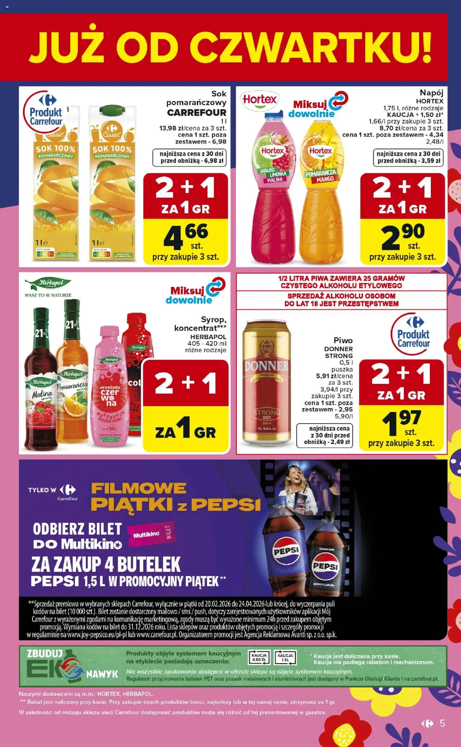 Carrefour gazetka - Weekend okazji od 19.03.2026 | Strona: 5 | Produkty: Mango, Pepsi, Sok, Piwo