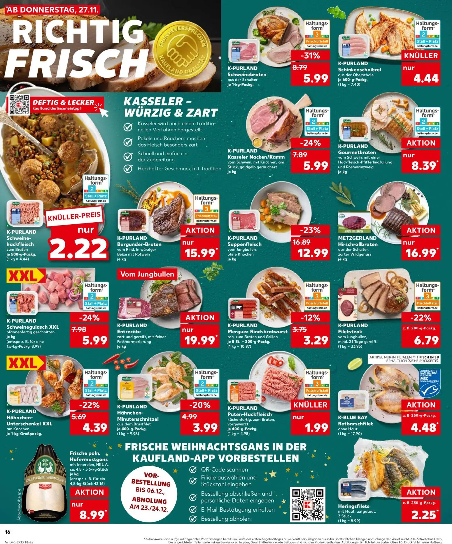 Kaufland Prospekt 	 – gültig ab 27.11.2025 | Seite: 16 | Produkte: Hahnchen, Entrecote, Suppenfleisch, Fleisch