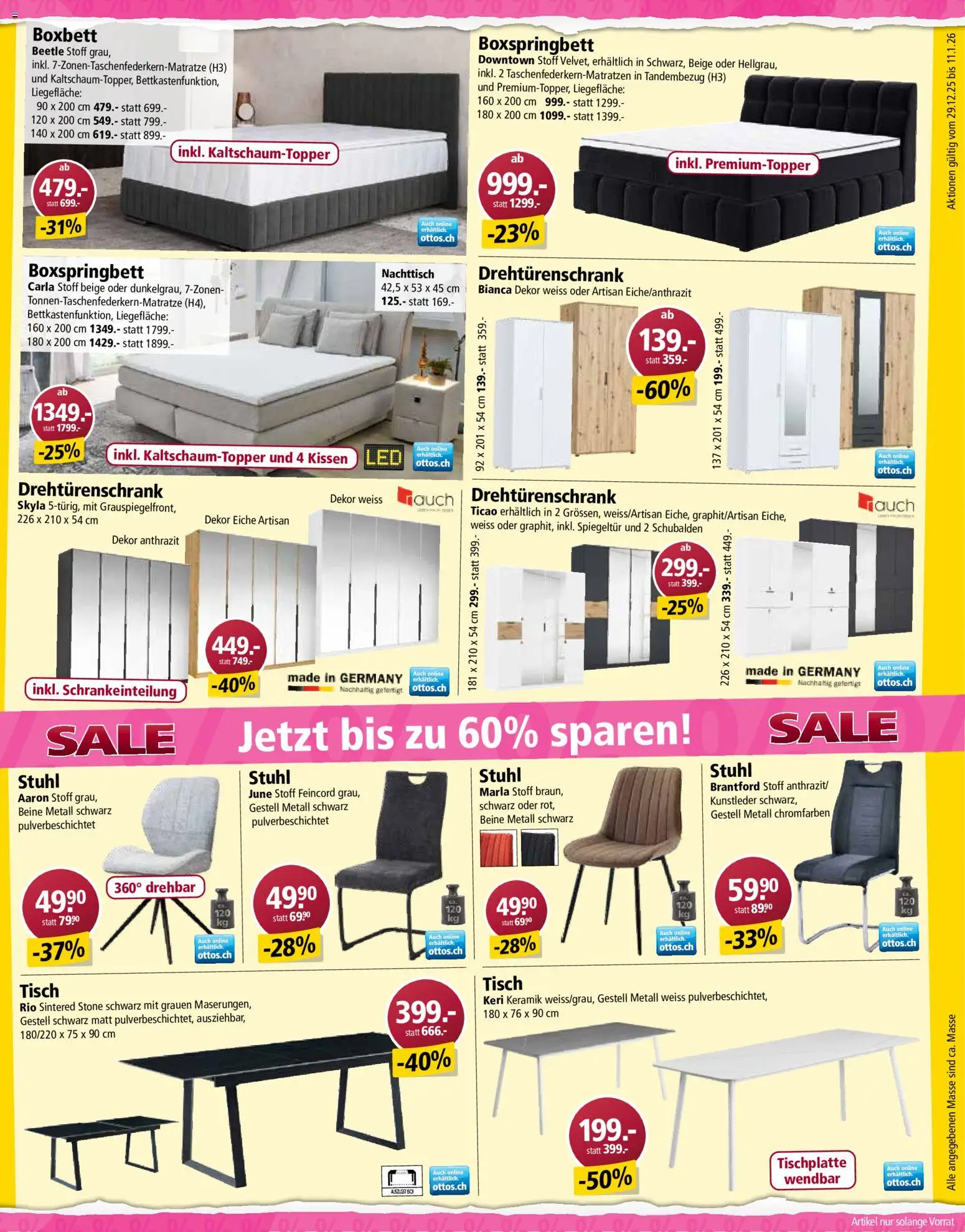 Otto's Aktionen – gültig ab 29.12.2025 | Seite: 11 | Produkte: Nachttisch, Stuhl, Drehtürenschrank, Boxspringbett