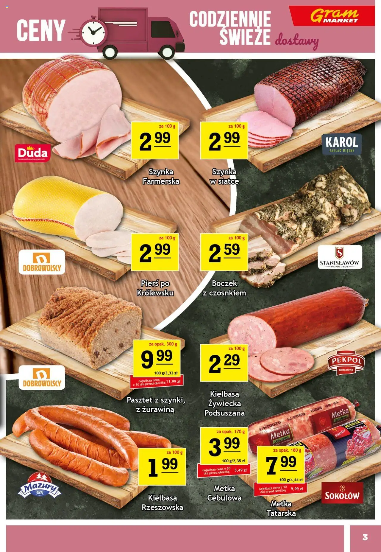Gram Market Gazetka od 17.09.2025 | Strona: 3 | Produkty: Kiełbasa, Szynka, Żurawina, Metka cebulowa