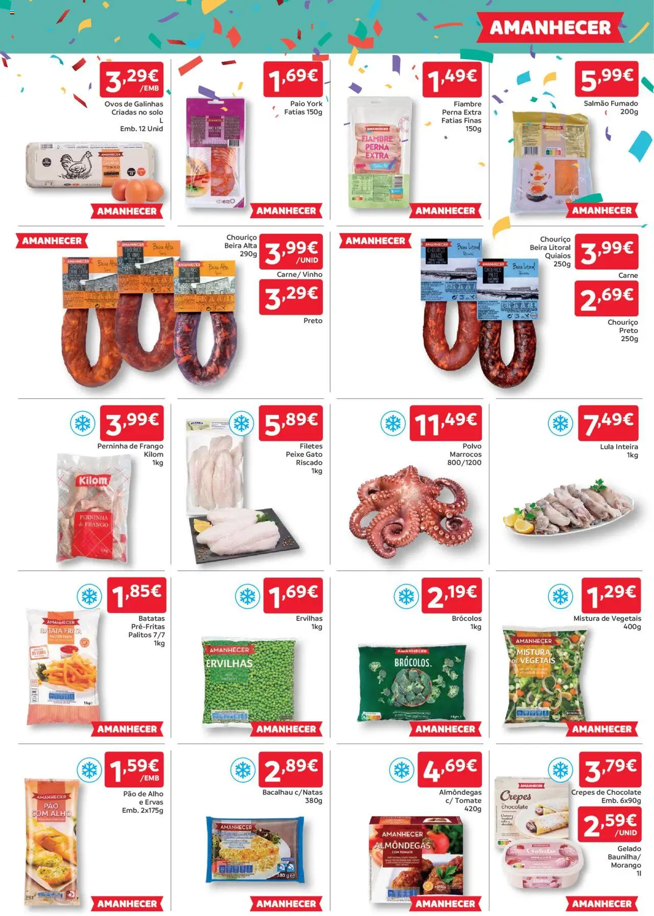 Amanhecer folheto │ válido de 09.10.2025 | Página: 3 | Produtos: Bacalhau, Polvo, Pão, Tomate