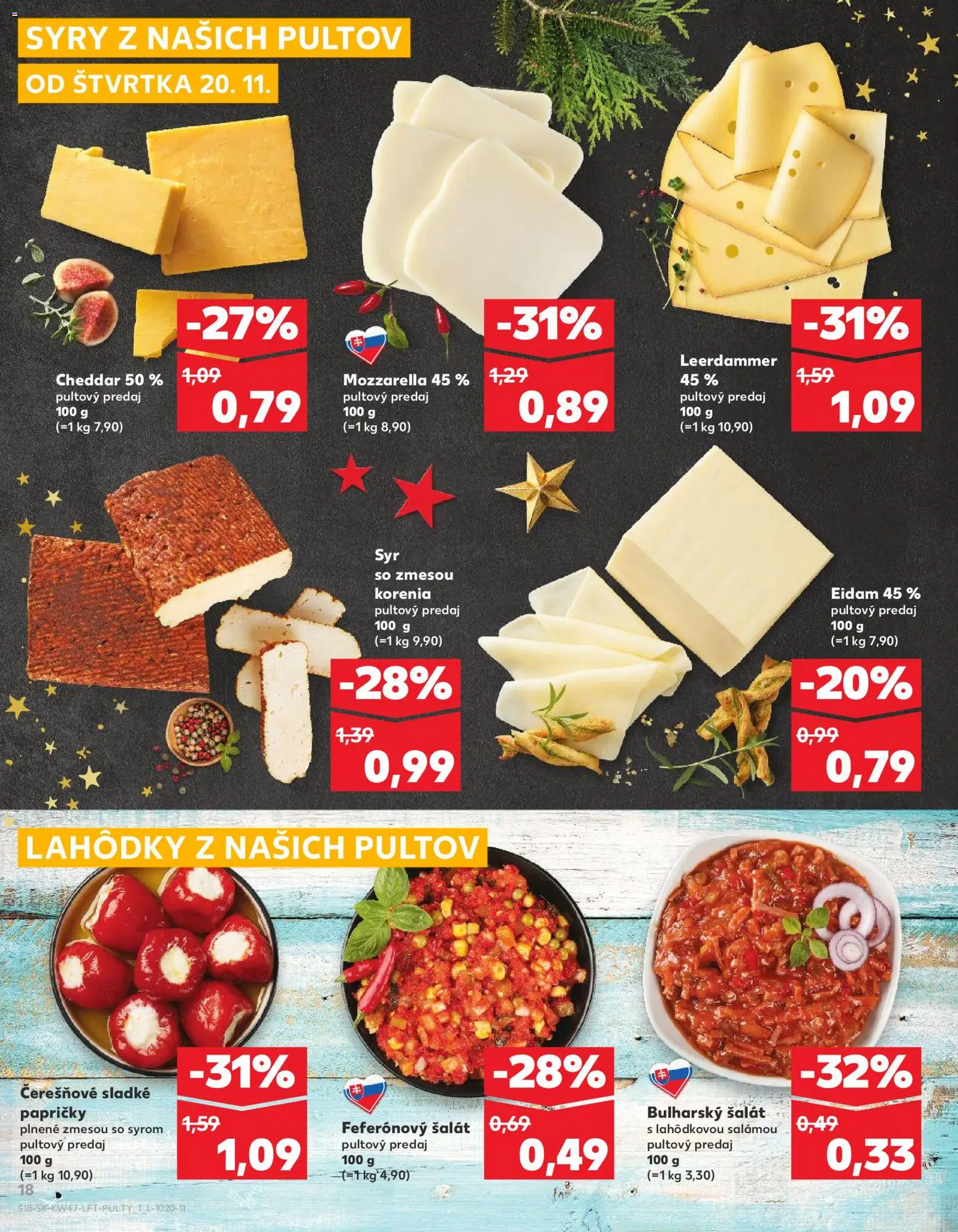 Nové Kaufland akcie – leták je platný od 20.11.2025 | Strana: 18 | Produkty: Syr, Eidam, Mozzarella, Šalát