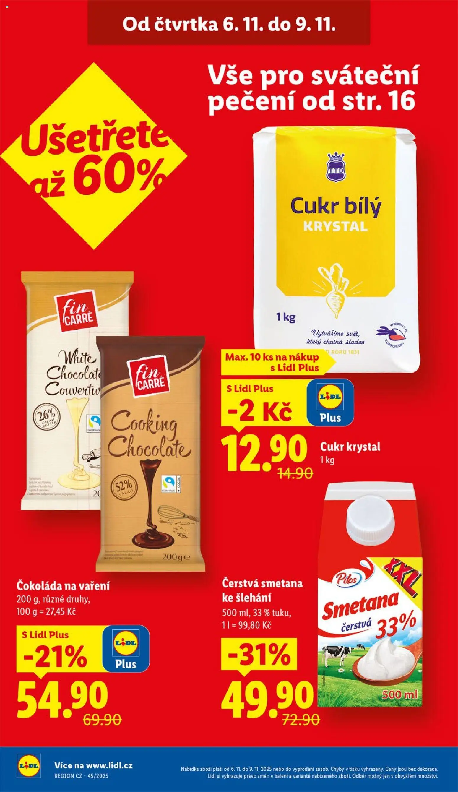 Lidl leták od 06.11.2025 | Strana: 2 | Produkty: Smetana, Smetana ke šlehání, Cukr, Čokoláda na vaření
