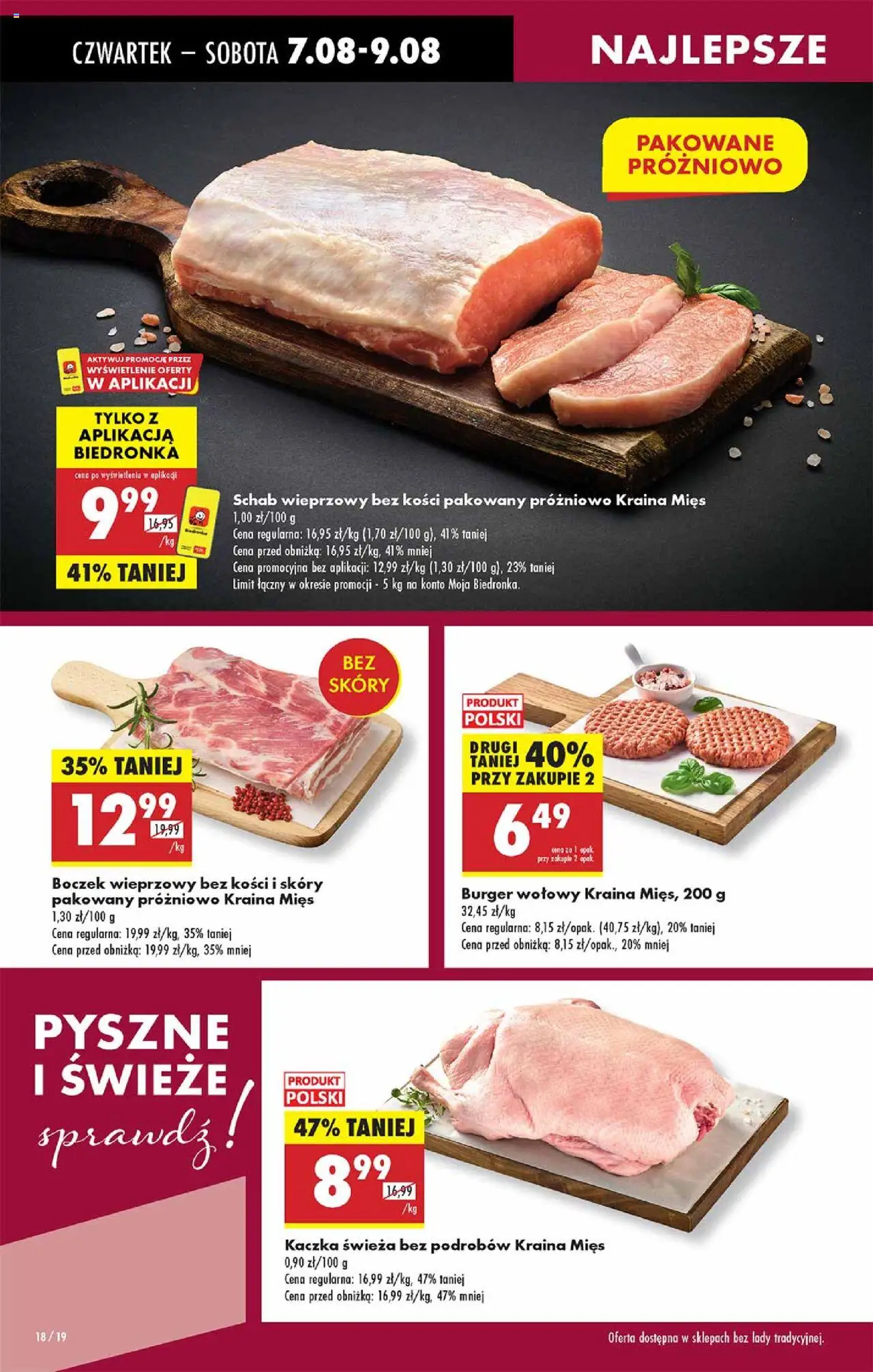 Biedronka gazetka - Oferta W tym tygodniu od 07.08.2025 | Strona: 18 | Produkty: Kraina mięs, Schab wieprzowy, Schab wieprzowy bez kości, Kaczka