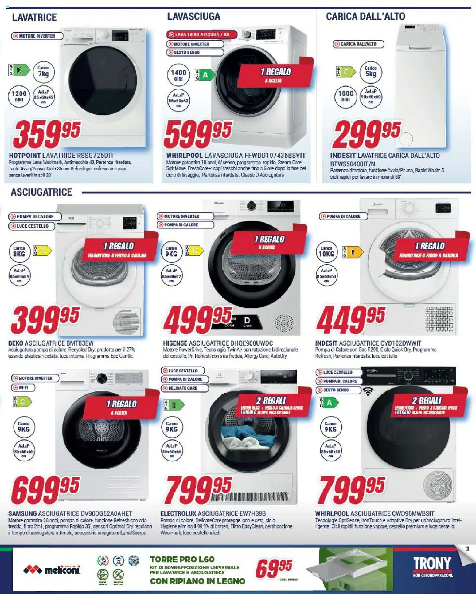Volantino Trony del 09.04.2026 | Pagina: 3 | Prodotti: Ripiano, Lavatrice, Asciugatrice, Friggitrice