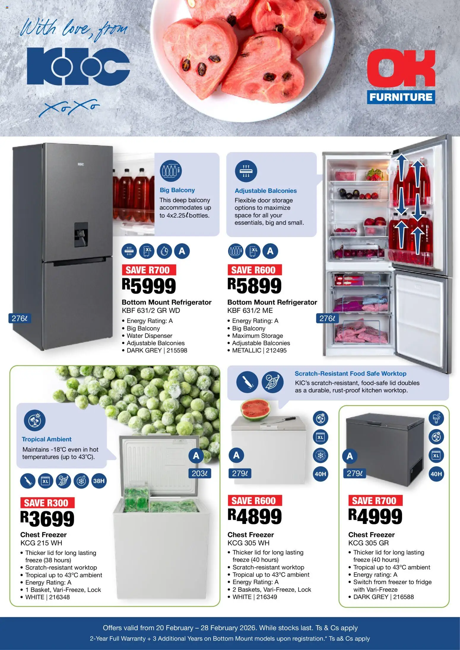 New OK Furniture catalogue – valid from 20.02.2026 | Page: 1 | Products: Freezer, Switch, Chest freezer, Water