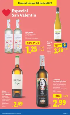 Vista previa Flora cantada Vino blanco dulce, Moscatel Airén. 75 cl. 1 ud 3,32 €/1 / 2 uds 2,49 €/1 válido desde el 02.02.2026 | Página: 27