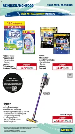 Metro Prospekt 	 – gültig ab 15.09.2025 | Seite: 17 | Produkte: Dyson, Staubsauger, Finish, Geschirrspülmittel