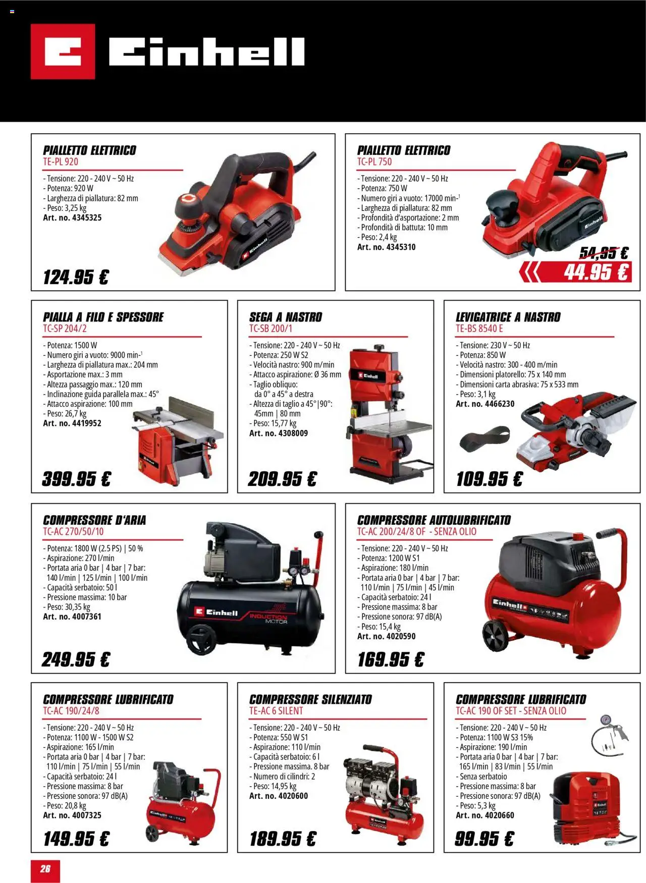 Volantino Einhell del 01.10.2025 | Pagina: 26 | Prodotti: Compressore, Olio, Sega