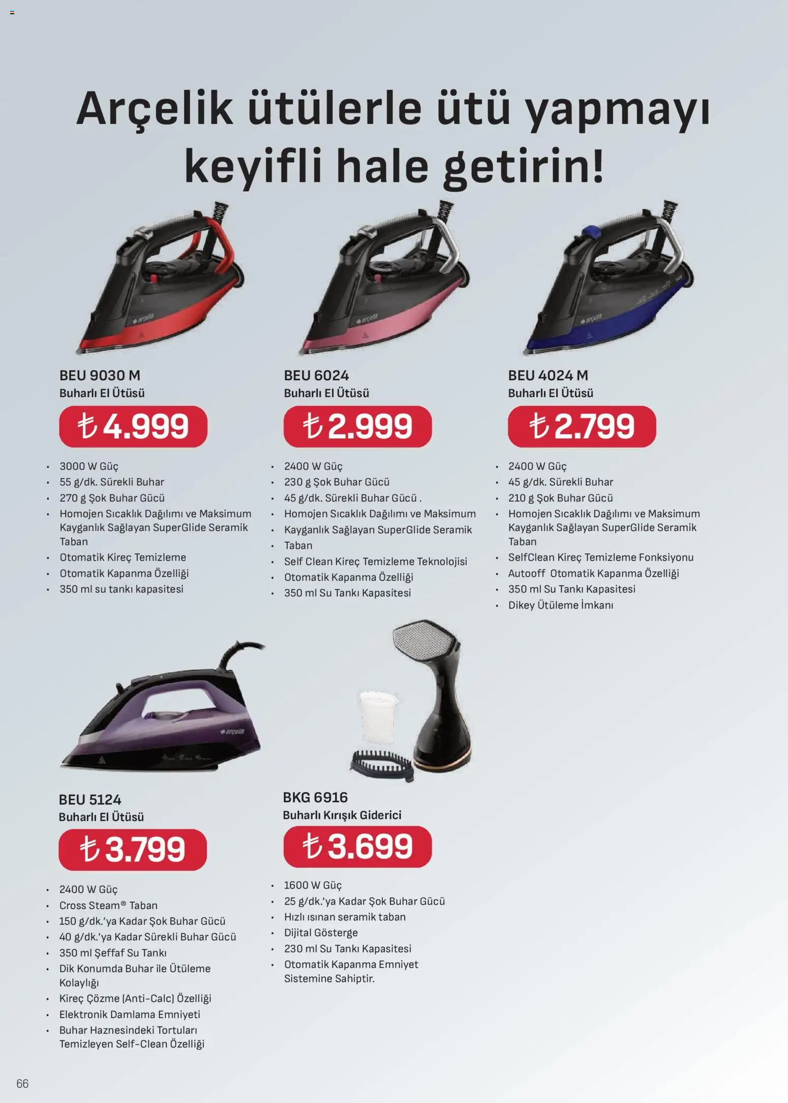 Arçelik Katalog - 01.11.2025 tarihinden itibaren geçerlidir | Sayfa: 66 | Ürünler: Su, Ütü