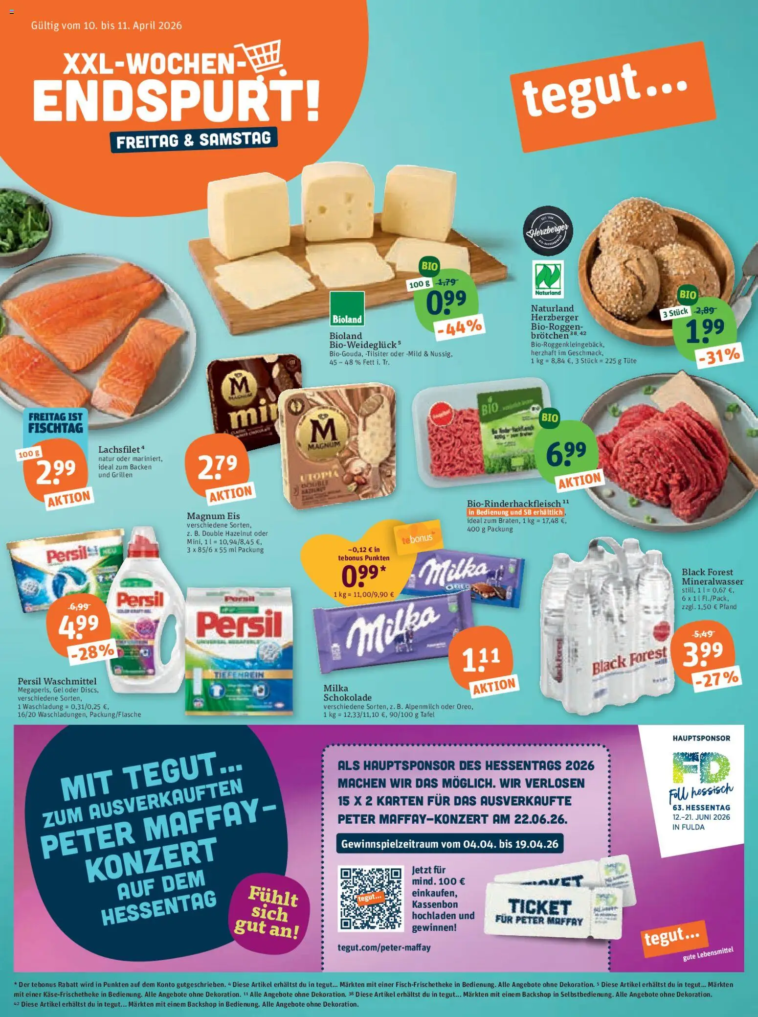 Tegut Prospekt 	 – gültig ab 10.04.2026 | Seite: 1 | Produkte: Milka, Mineralwasser, Waschmittel, Persil