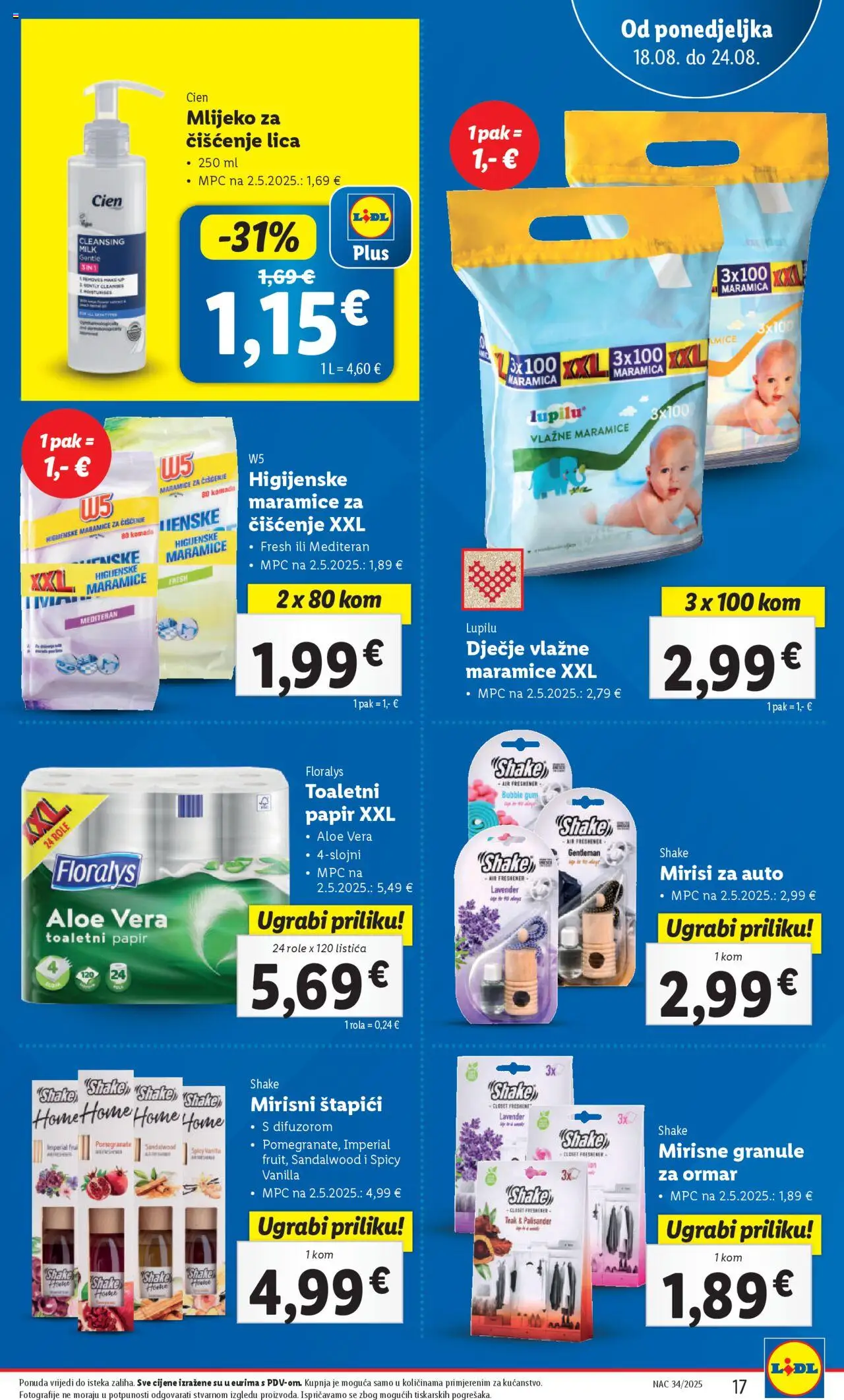 Lidl katalog | vrijedi od 18.08.2025 | Stranica: 17 | Proizvodi: Ormar, Role, Vlažne maramice, Mlijeko