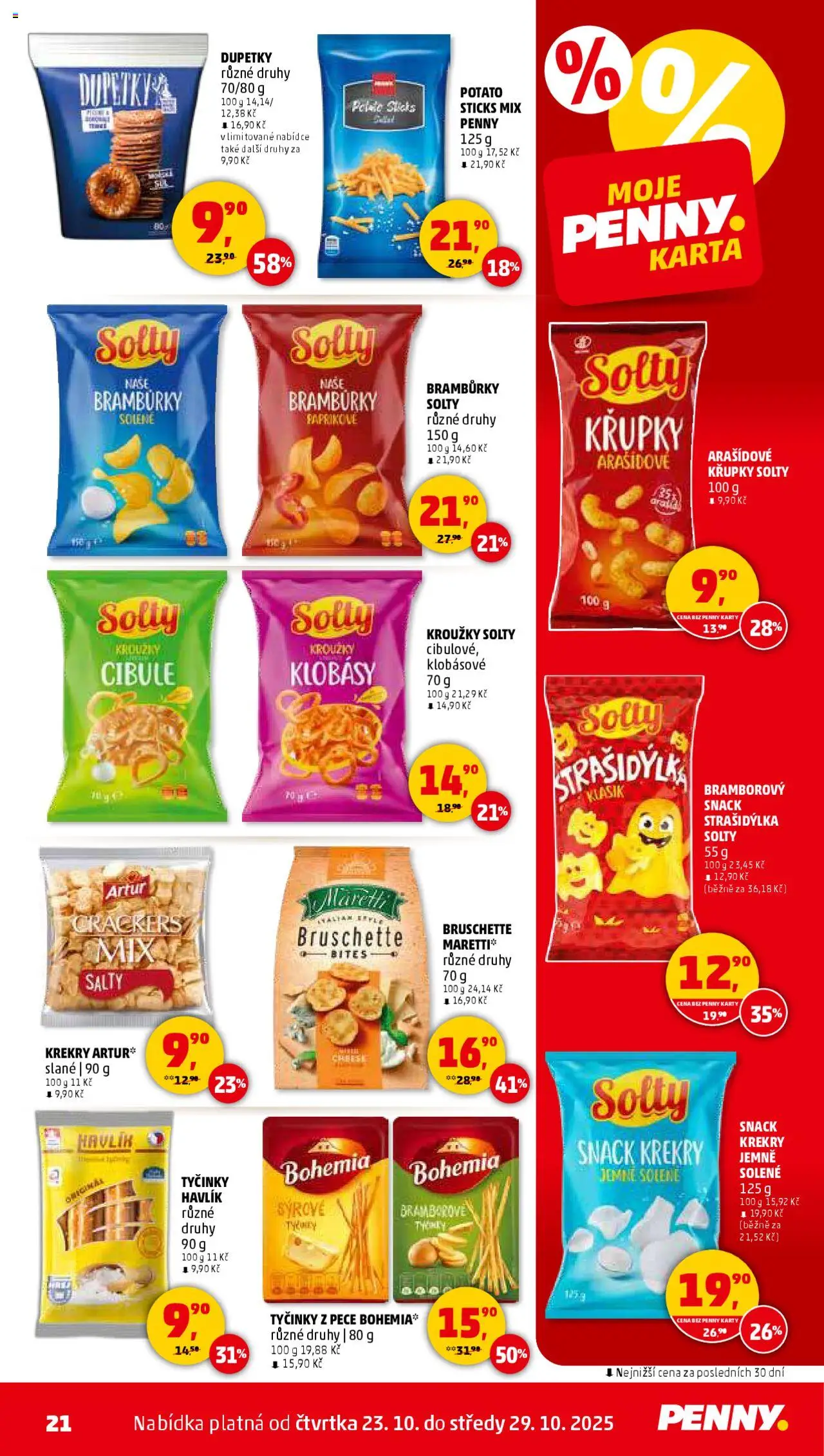 Penny Market leták - Čtvrtečník od 23.10.2025 | Strana: 21 | Produkty: Bramburky, Krekry, Křupky, Karty