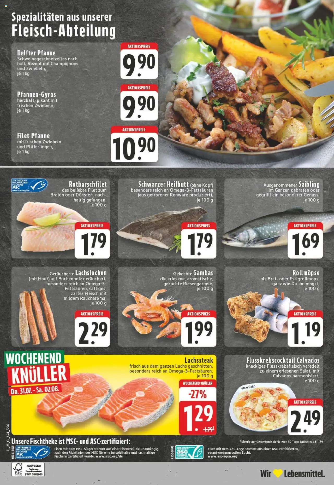 Edeka prospekt Verl	 - gültig ab dem 27.07.2025 | Seite: 24 | Produkte: Champignons, Lachs, Steak, Fleisch