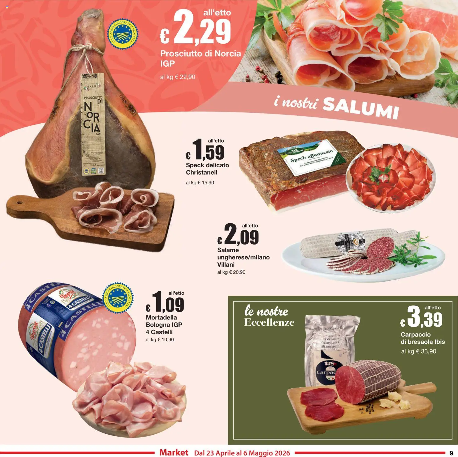 Volantino Sì con Te del 23.04.2026 | Pagina: 9 | Prodotti: Speck, Salame, Bresaola, Mortadella