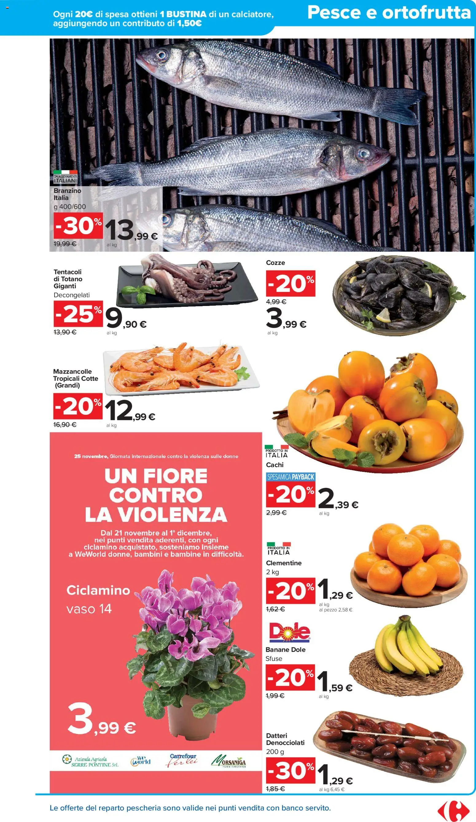 Volantino Carrefour del 17.11.2025 | Pagina: 7 | Prodotti: Mazzancolle, Branzino, Cachi, Vaso