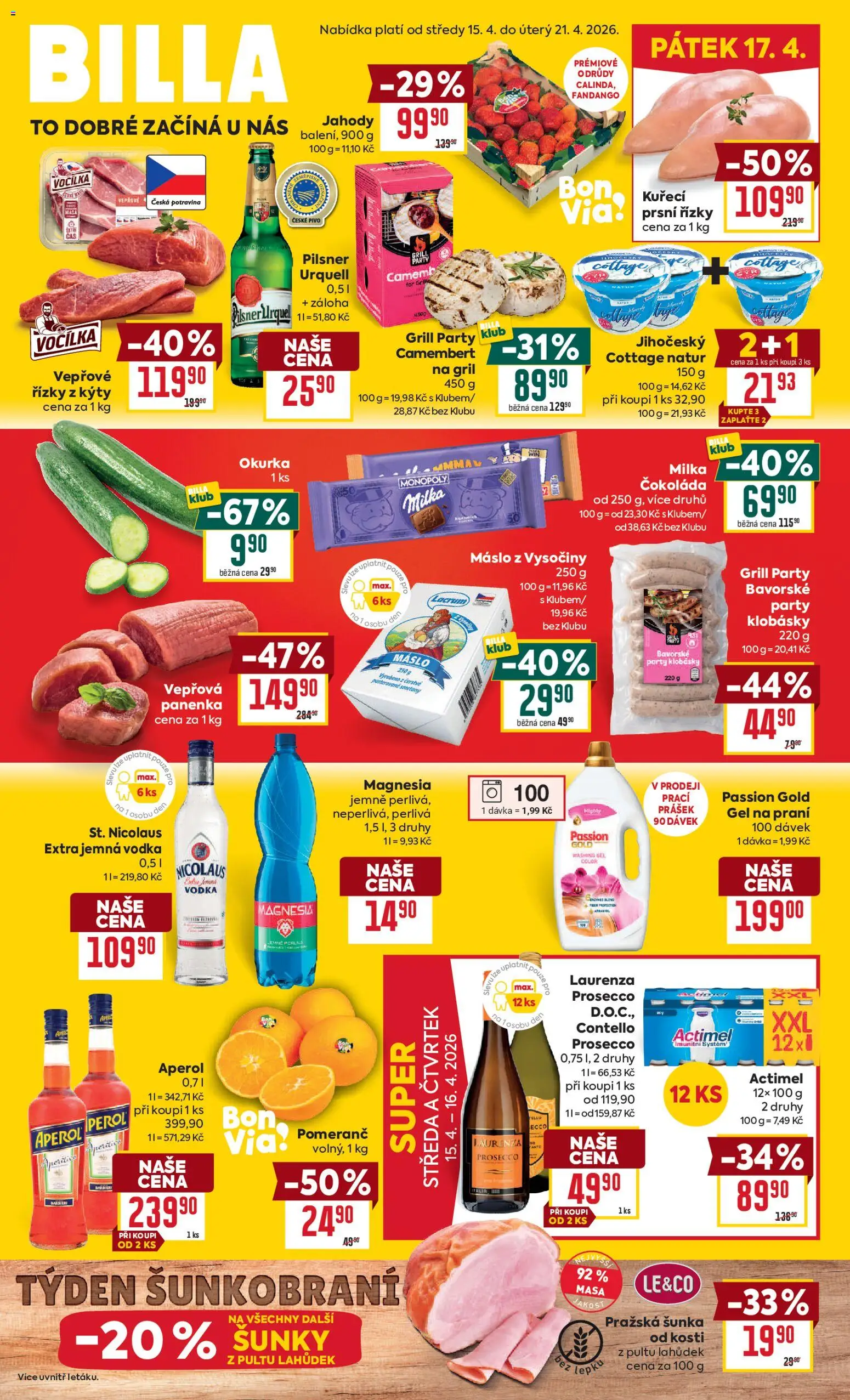 Billa Malý leták od 15.04.2026 | Strana: 1 | Produkty: Panenka, Prosecco, Pivo, Cottage