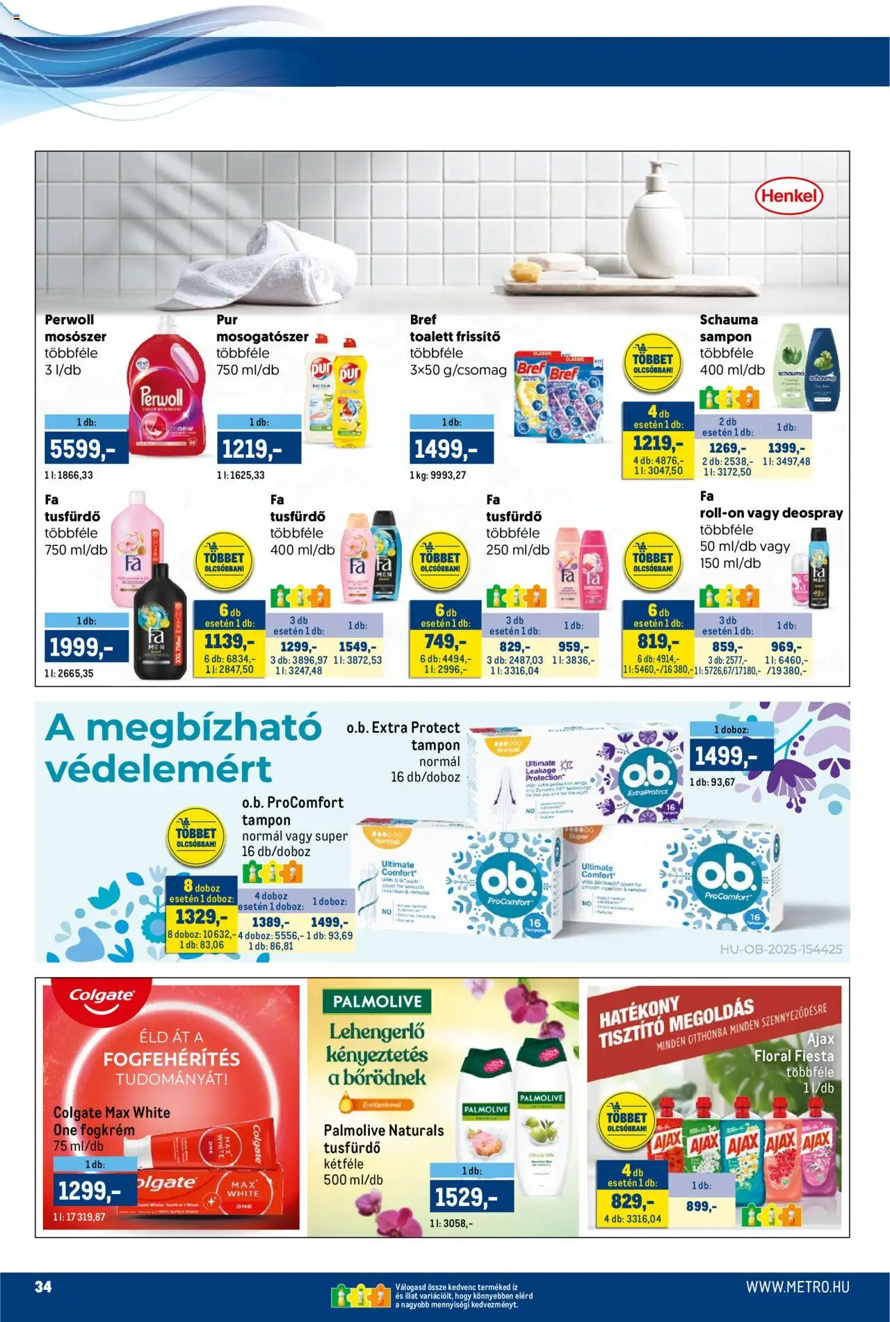 Metro akciós ujság - amely érvényes a következő dátumtól: 16.10.2025 | Oldal: 34 | Termékek: Sampon, Fogkrém, Mosószer, Mosogatószer