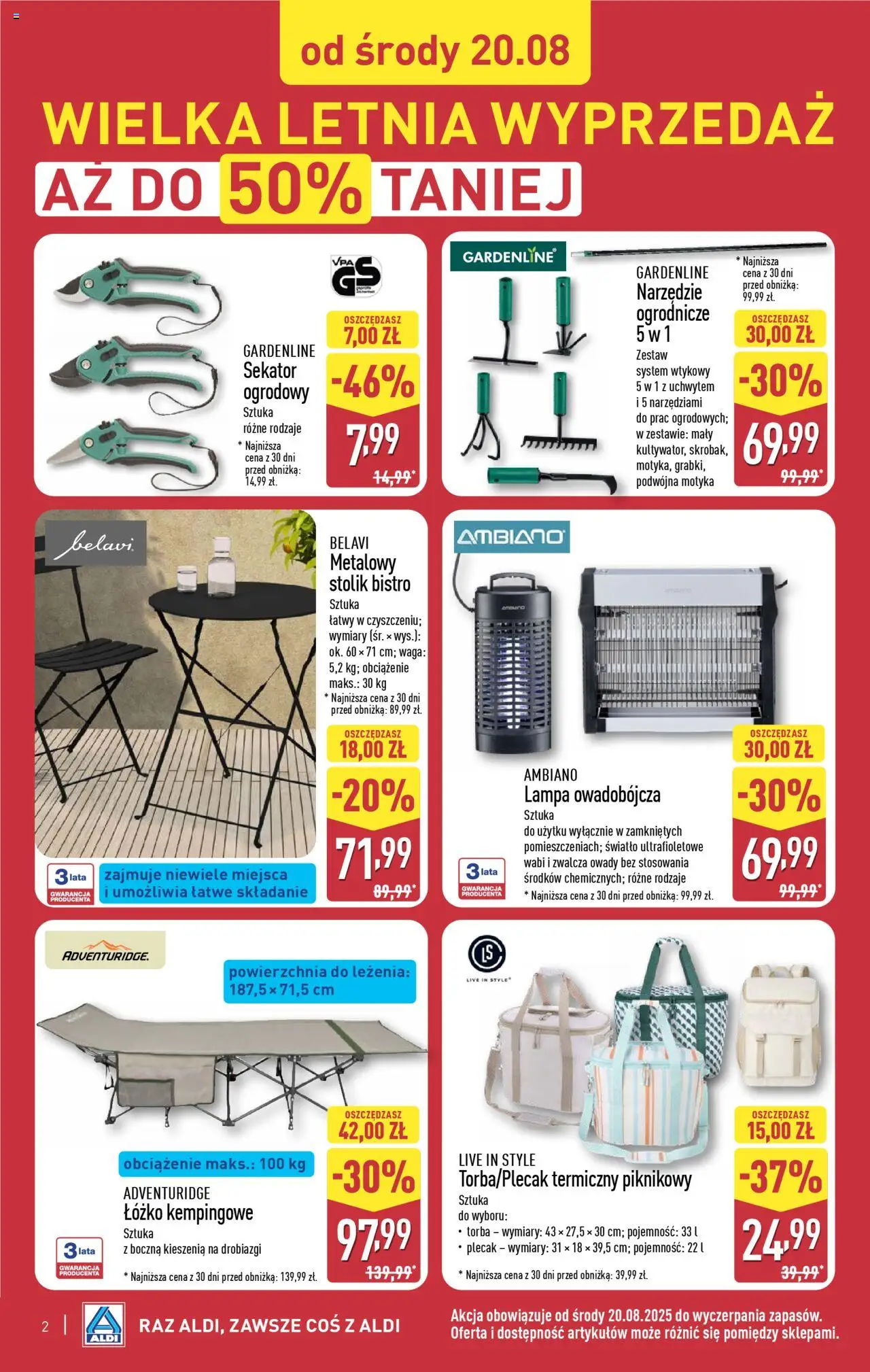 Aldi Gazetka - Wyprzedaż od 20.08.2025 | Strona: 2 | Produkty: Torba, Sekator, Waga, Lampa