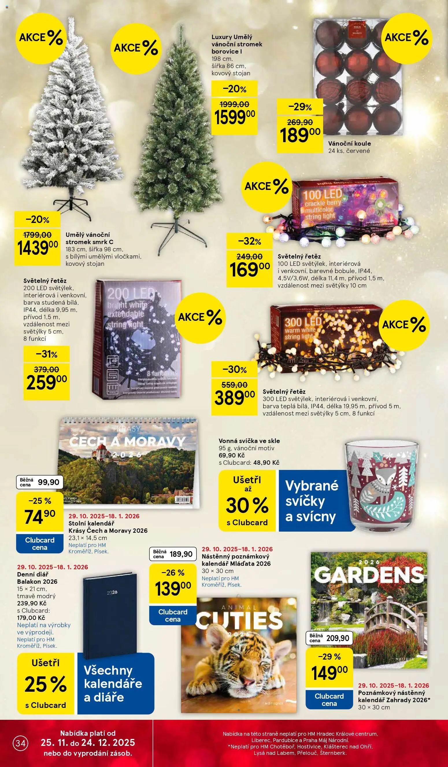 Tesco Black Friday od 26.11.2025 | Strana: 34 | Produkty: Kalendář, Svíčka, Světelný řetěz, LED