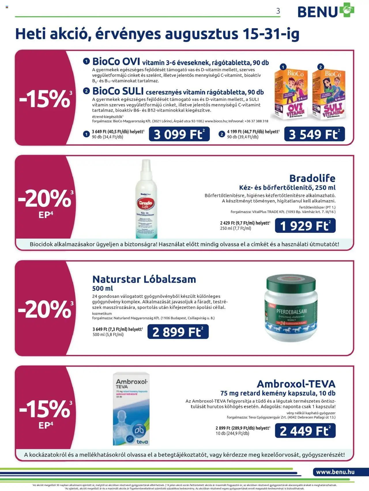BENU Gyógyszertárak akciós ujság - amely érvényes a következő dátumtól: 01.08.2025 | Oldal: 3 | Termékek: Szék, Lóbalzsam