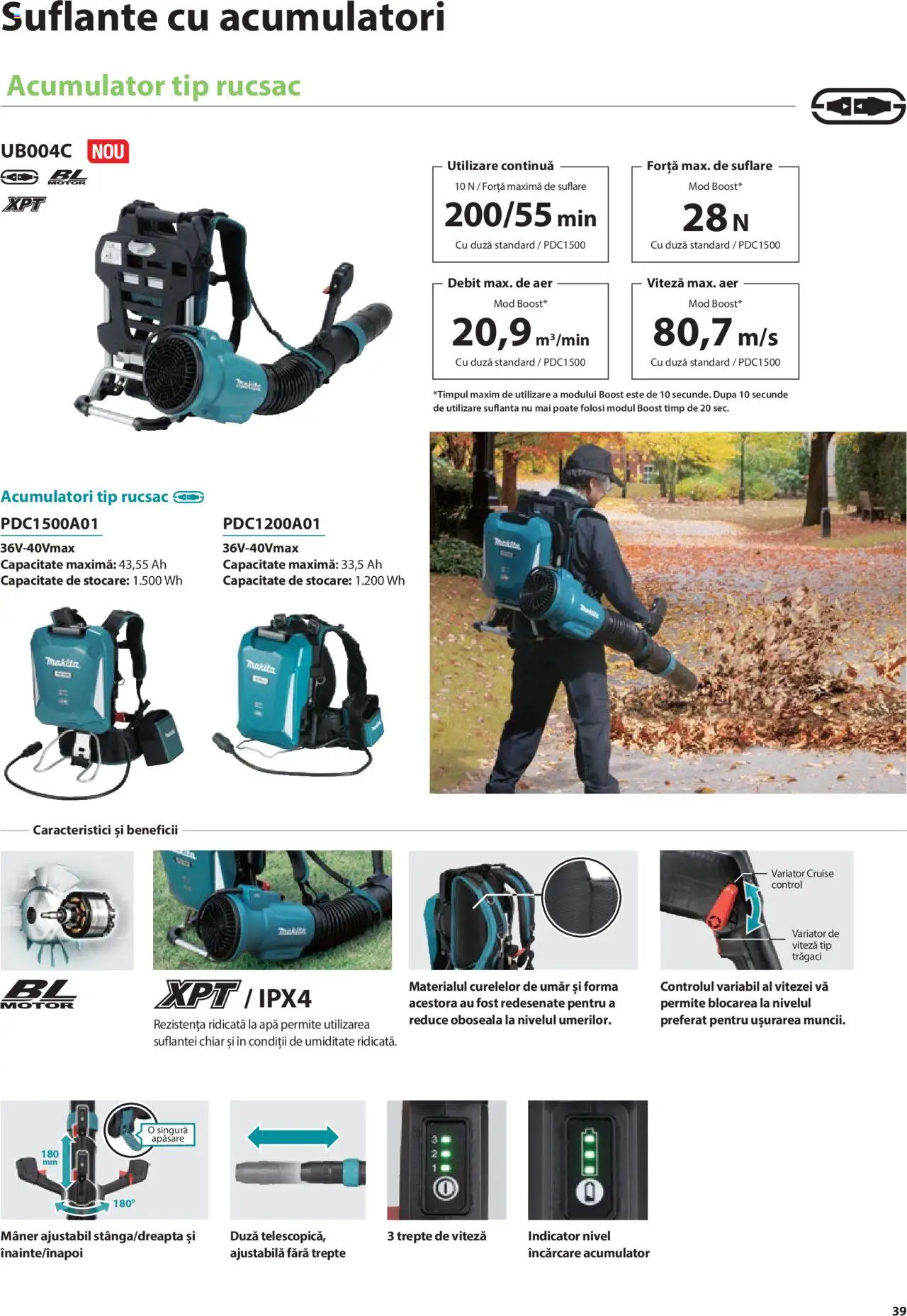 Makita catalog - Mașini de Grădină – valabil de la 08.01.2025 | Pagină: 39 | Produse: Suflantă, Mâner, Apă, Rucsac