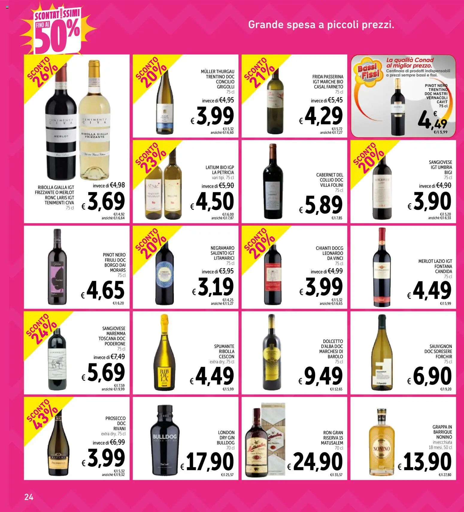 Volantino Spazio Conad del 07.01.2026 | Pagina: 24 | Prodotti: Gin, Prosecco, Spumante, Grappa