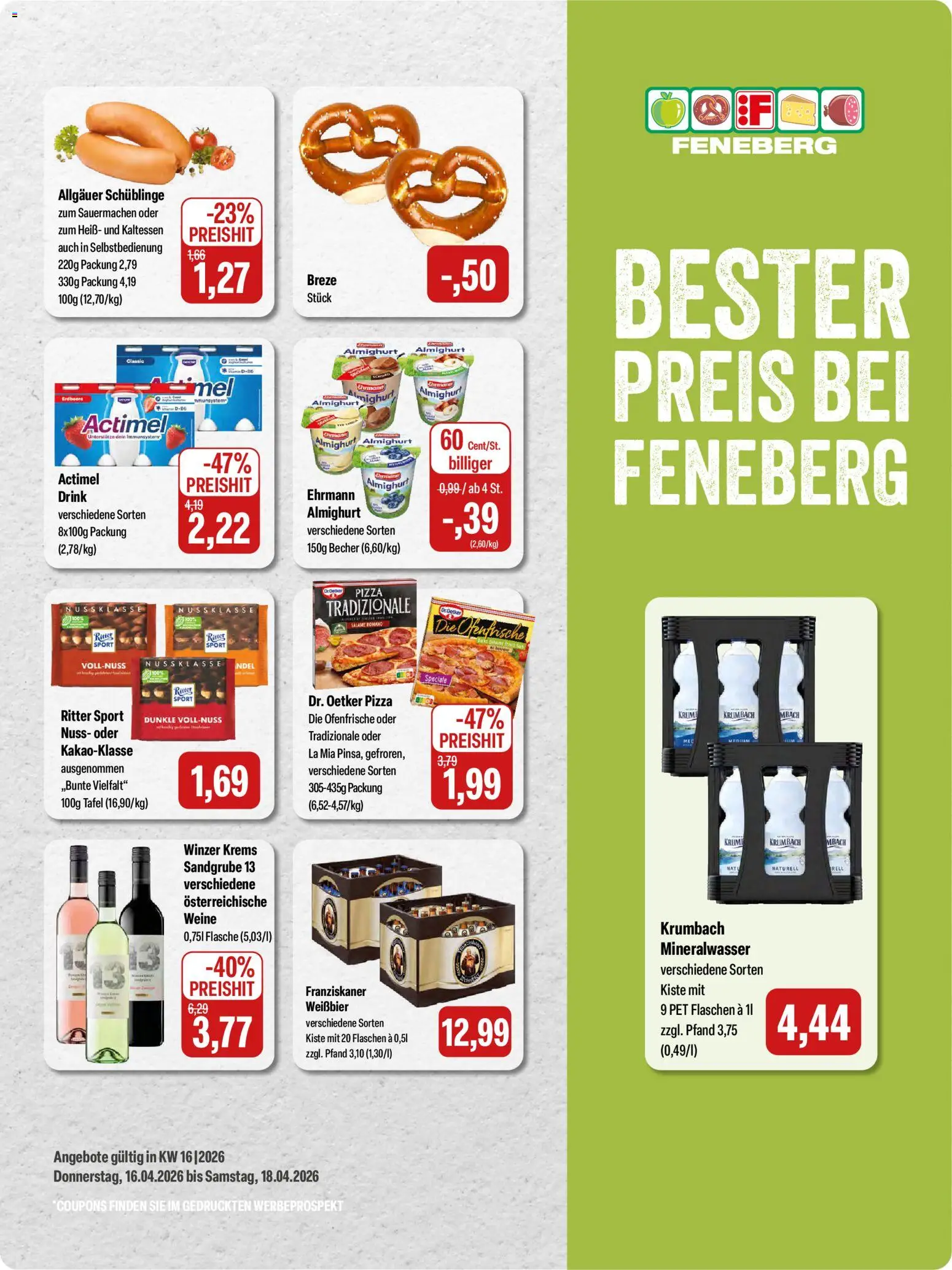 Feneberg Angebote – gültig ab 16.04.2026 | Seite: 1 | Produkte: Franziskaner, Actimel, Ehrmann almighurt, Mineralwasser