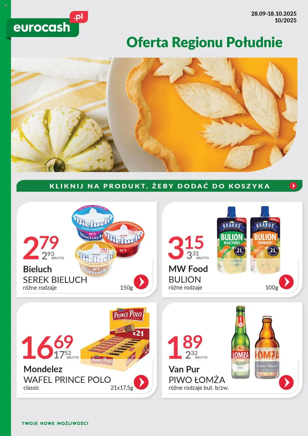Eurocash Gazetka - Oferta Południe od 28.09.2025 | Strona: 1 | Produkty: Serek, Mleka, Piwo
