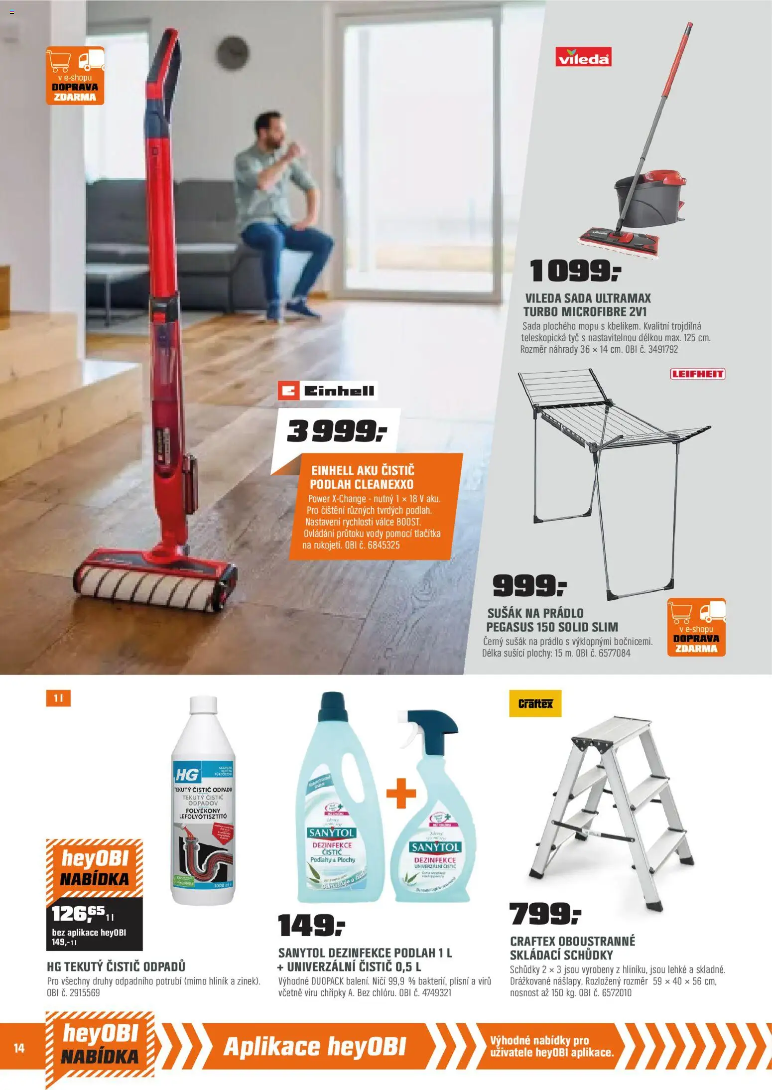 OBI leták - Bobří síla v akci od 02.01.2026 | Strana: 14 | Produkty: Leifheit, Sušák na prádlo, Univerzální čistič, Sanytol