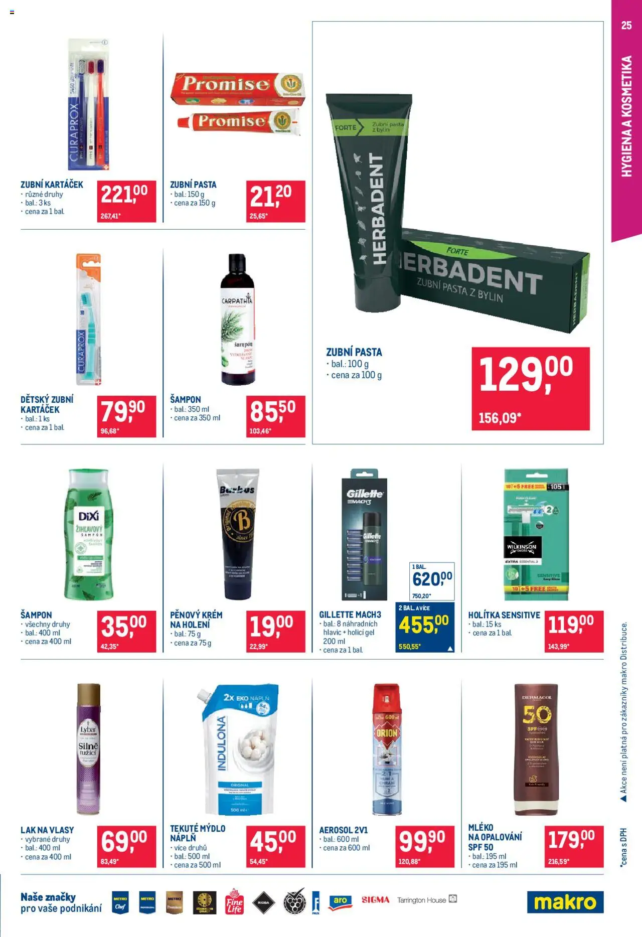 Makro leták - Pro milovníky jídla od 18.06.2025 | Strana: 25 | Produkty: Mýdlo, Zubní pasta, Indulona, Gillette Mach3