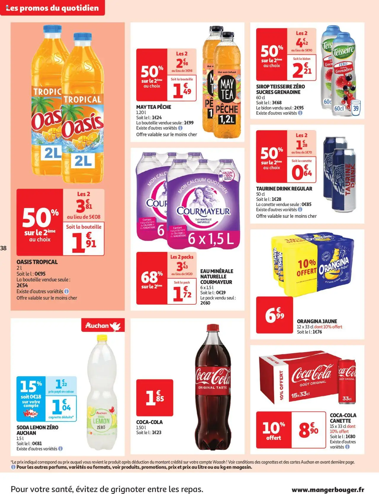  | Page: 38 | Produits: Orangina, Eau minérale naturelle Courmayeur, Citron vert, Oasis tropical
