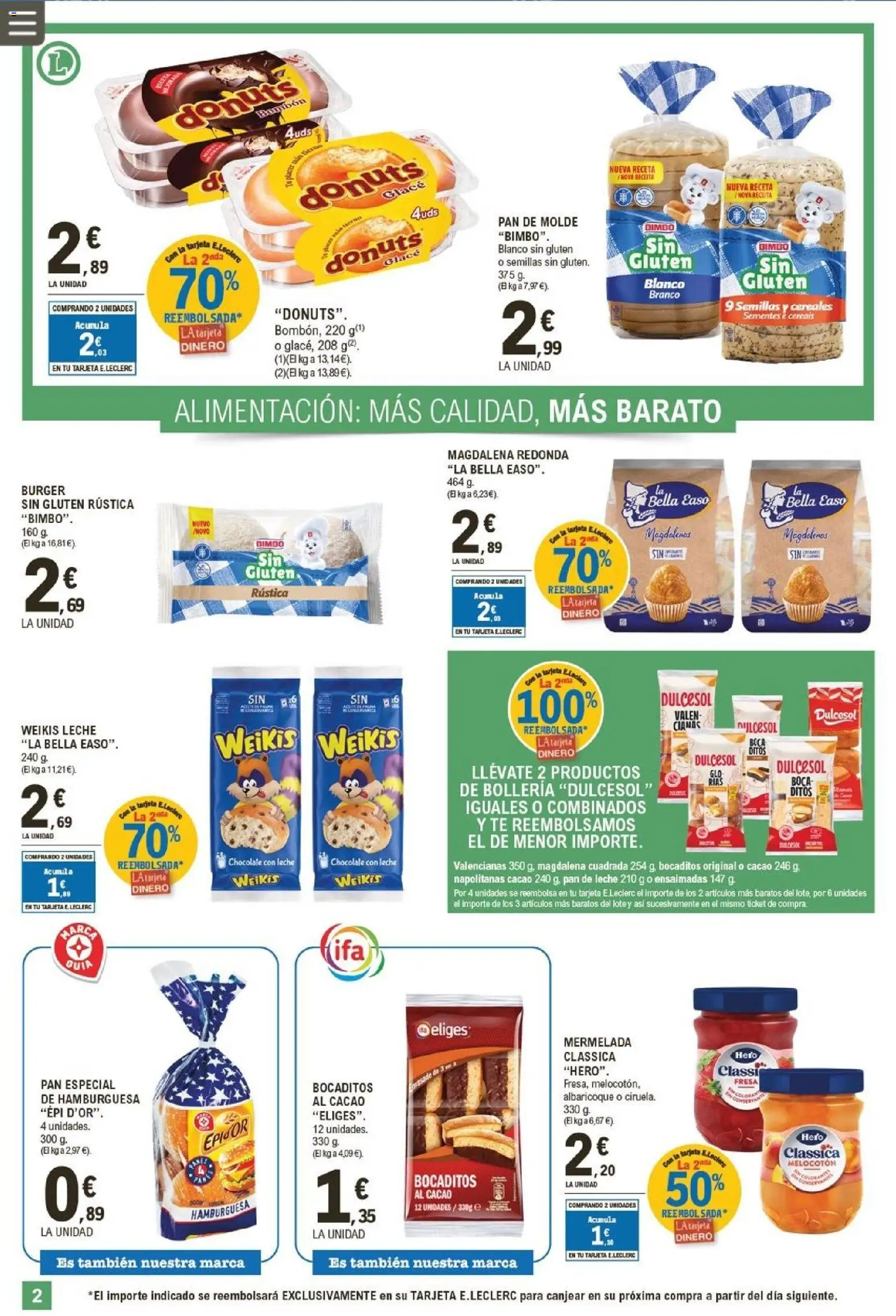 E.Leclerc folleto │ válido desde el 21.01.2026 | Página: 2 | Productos: Leche, Magdalenas, Σοκολατούχο γάλα, Φρυγανιές σικάλεως