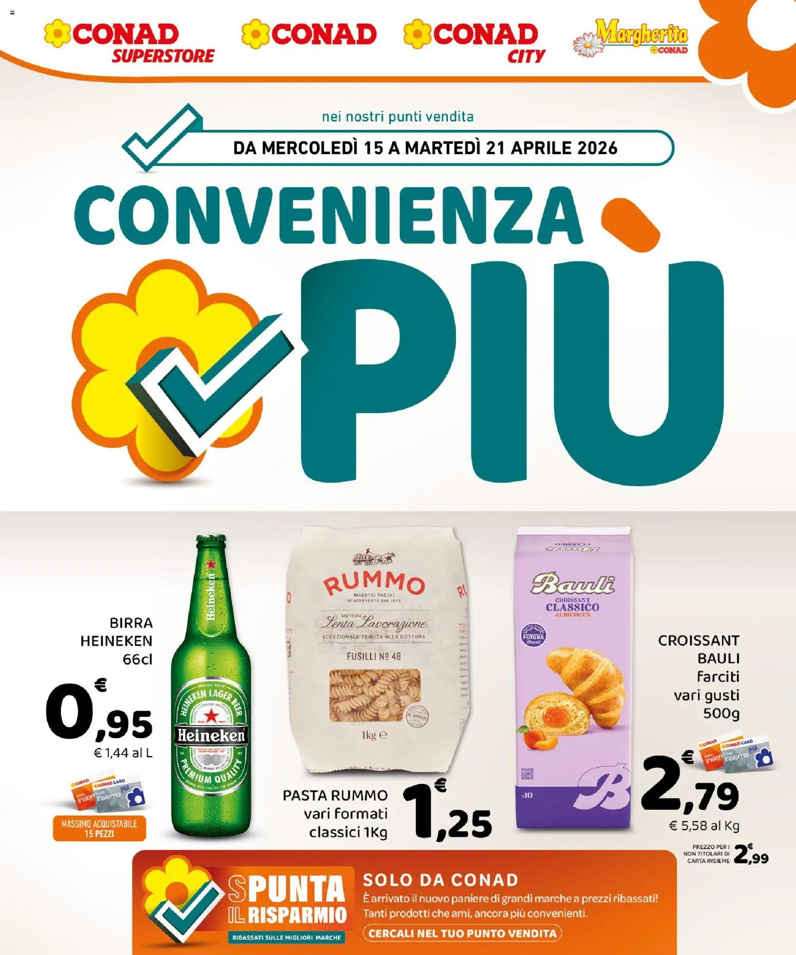 Volantino Conad del 15.04.2026 | Pagina: 1 | Prodotti: Birra, Fusilli, Croissant, Heineken