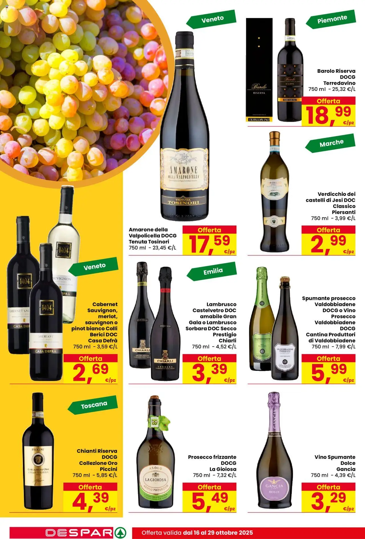 Volantino Despar del 16.10.2025 | Pagina: 14 | Prodotti: Prosecco, Vino, Spumante