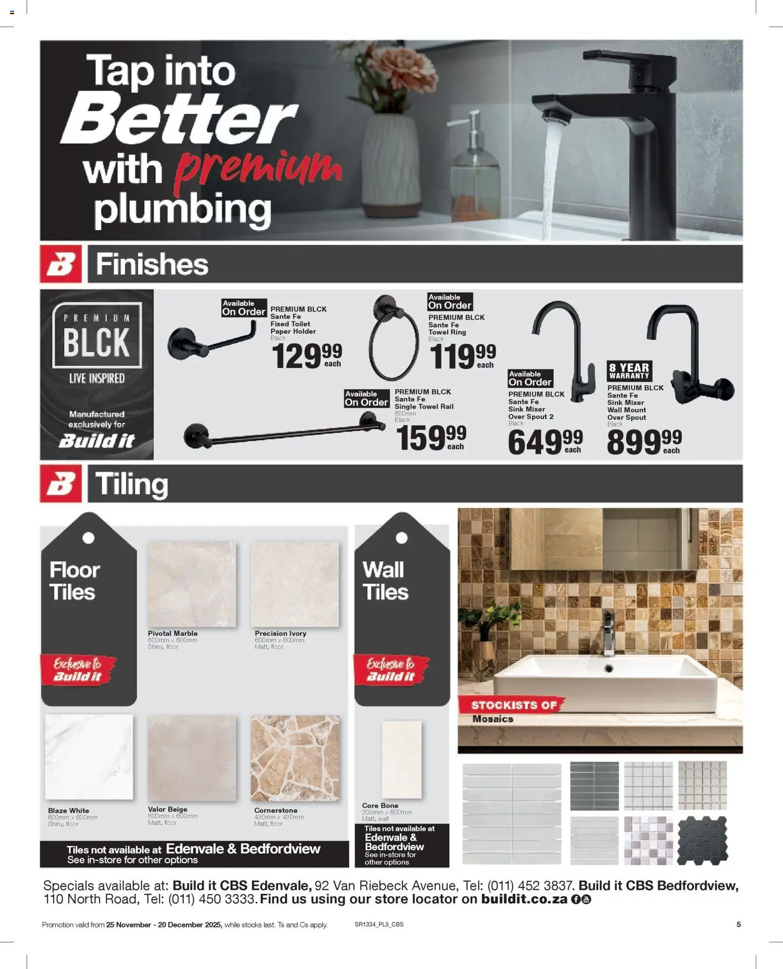 New Build It catalogue – valid from 25.11.2025 | Page: 5 | Products: Tiling, Tap, Sink, Paper