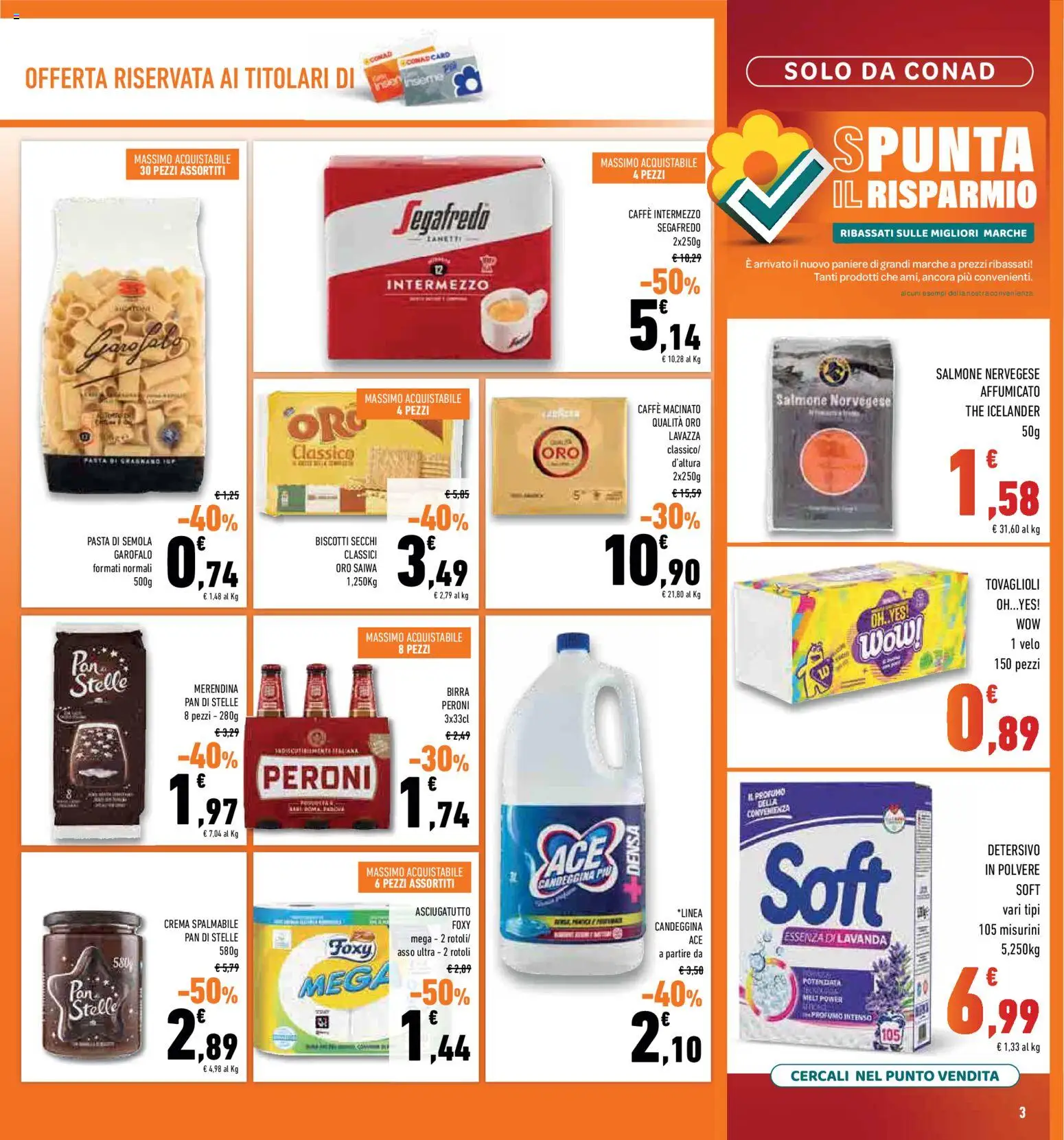 Volantino Conad del 11.03.2026 | Pagina: 3 | Prodotti: Caffè, Biscotti, Pasta, Asciugatutto