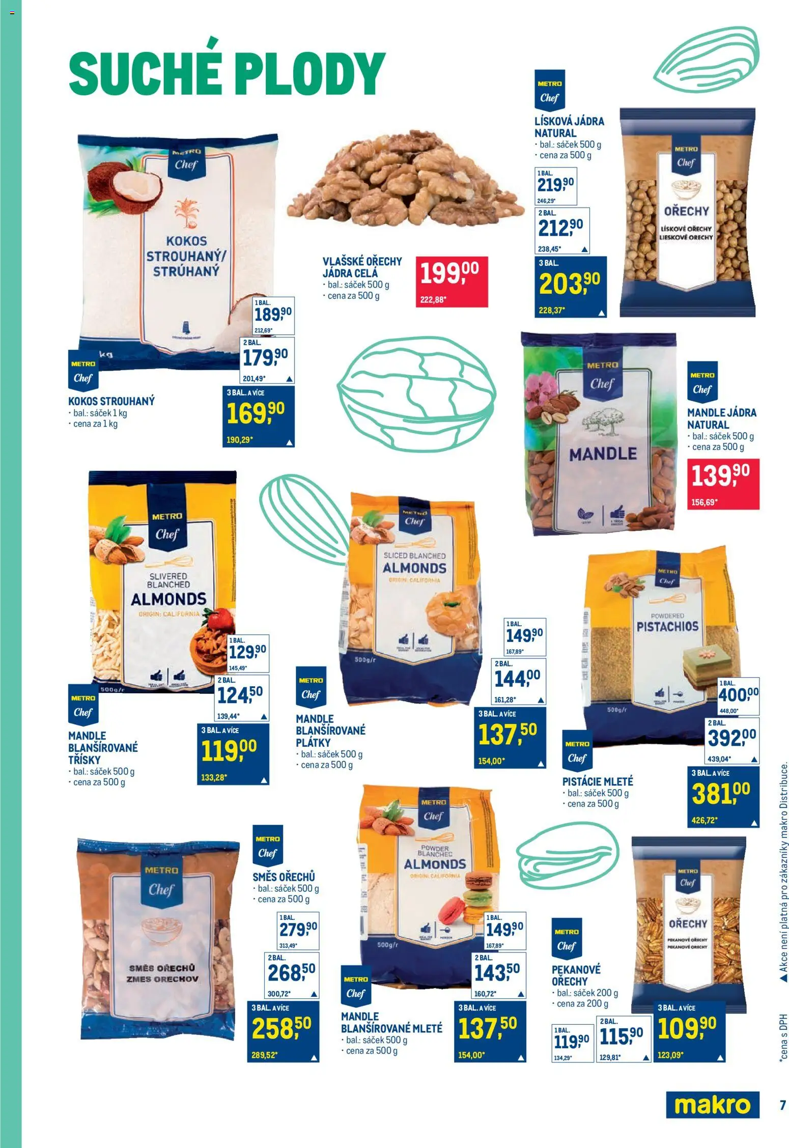 Makro leták - Pro milovníky jídla od 19.11.2025 | Strana: 7 | Produkty: Pistácie, Ořechy, Směs ořechů, Kokos