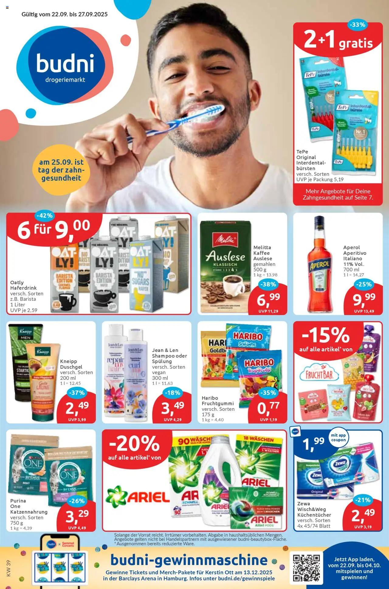 Budni Prospekt 	 – gültig ab 22.09.2025 | Seite: 1 | Produkte: Melitta, Ariel, Kaffee, Haferdrink