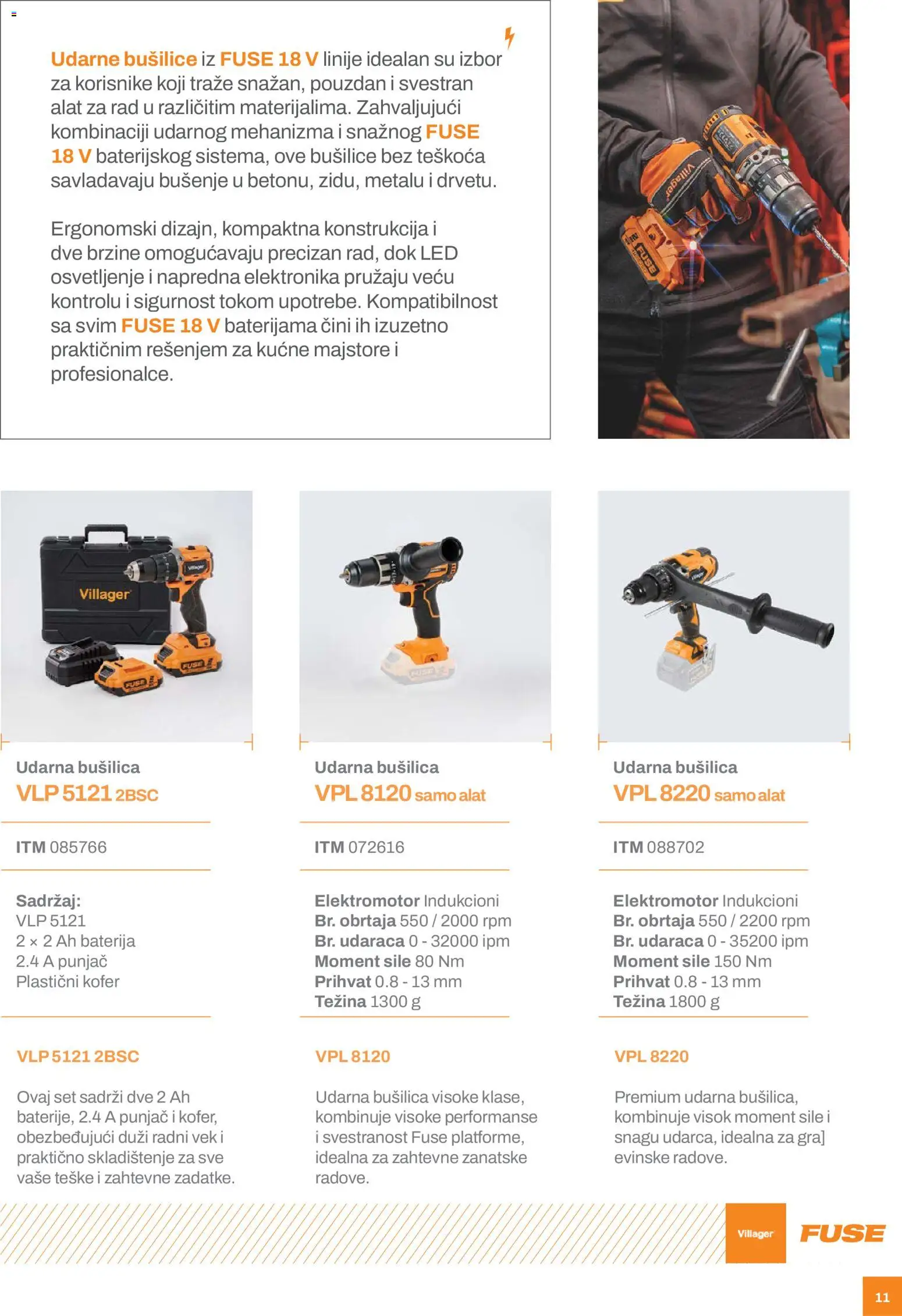 Villager katalog - važi od 24.02.2026 | Strana: 11 | Proizvode: Kofer, Baterija, Udarna bušilica, Bušilica