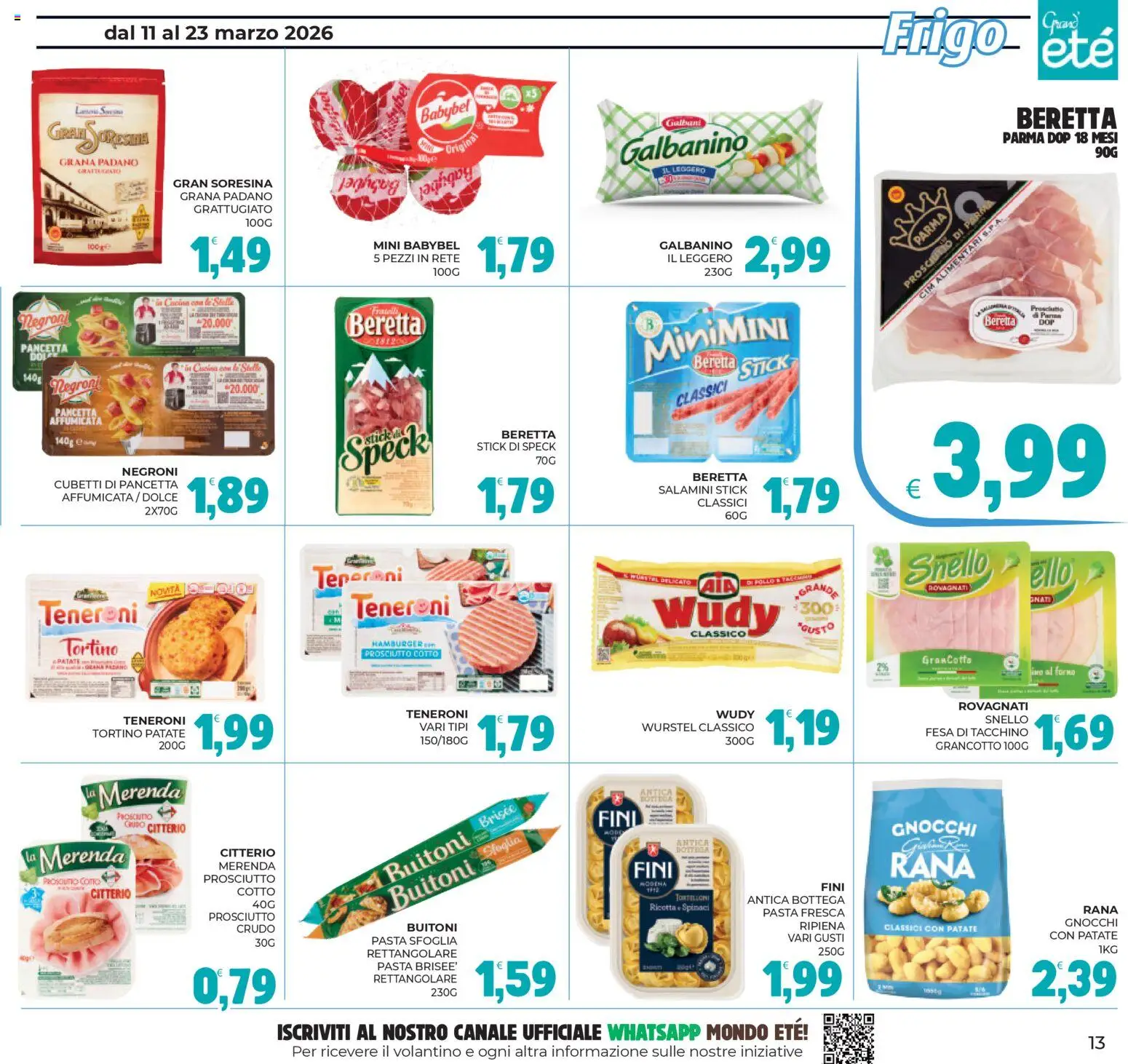 Volantino Eté del 11.03.2026 | Pagina: 13 | Prodotti: Pancetta, Prosciutto, Pasta, Ricotta