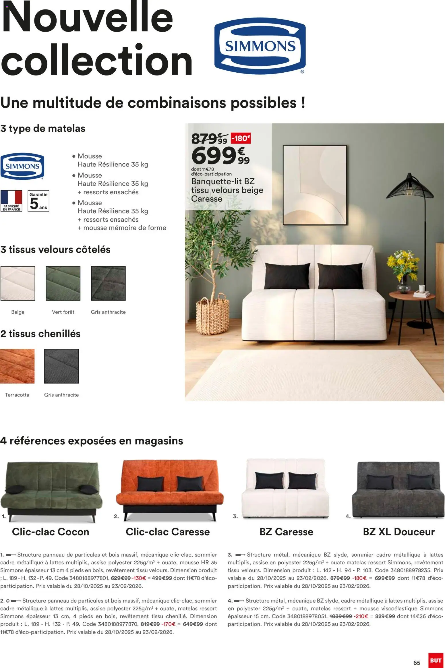 {H1} | Page: 65 | Produits: Mousse, Matelas, Sommier, Cadre