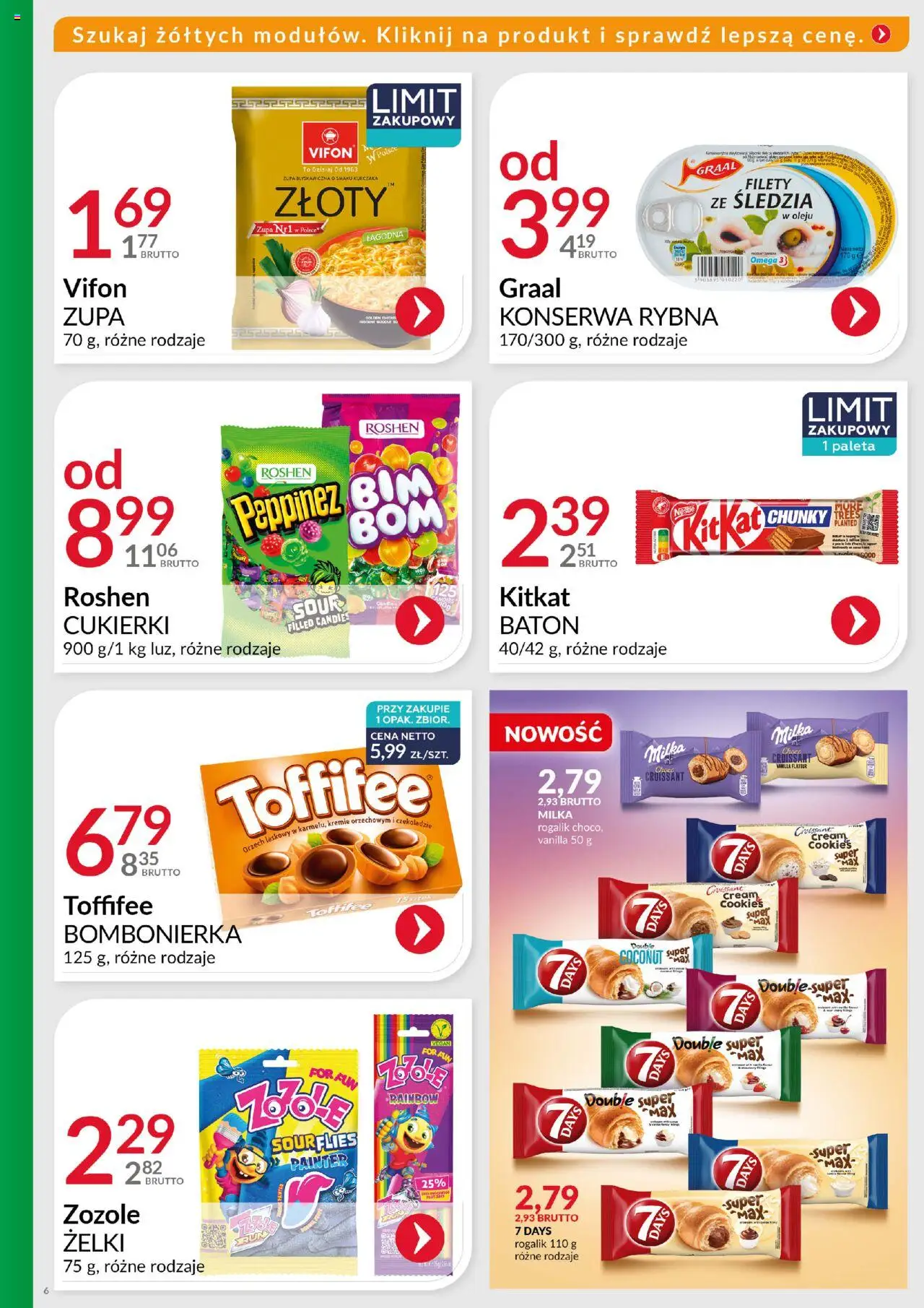 Eurocash Gazetka - Ofensywa Cenowa Spożywcza od 10.08.2025 | Strona: 6 | Produkty: Vifon, Toffifee, Milka, Baton