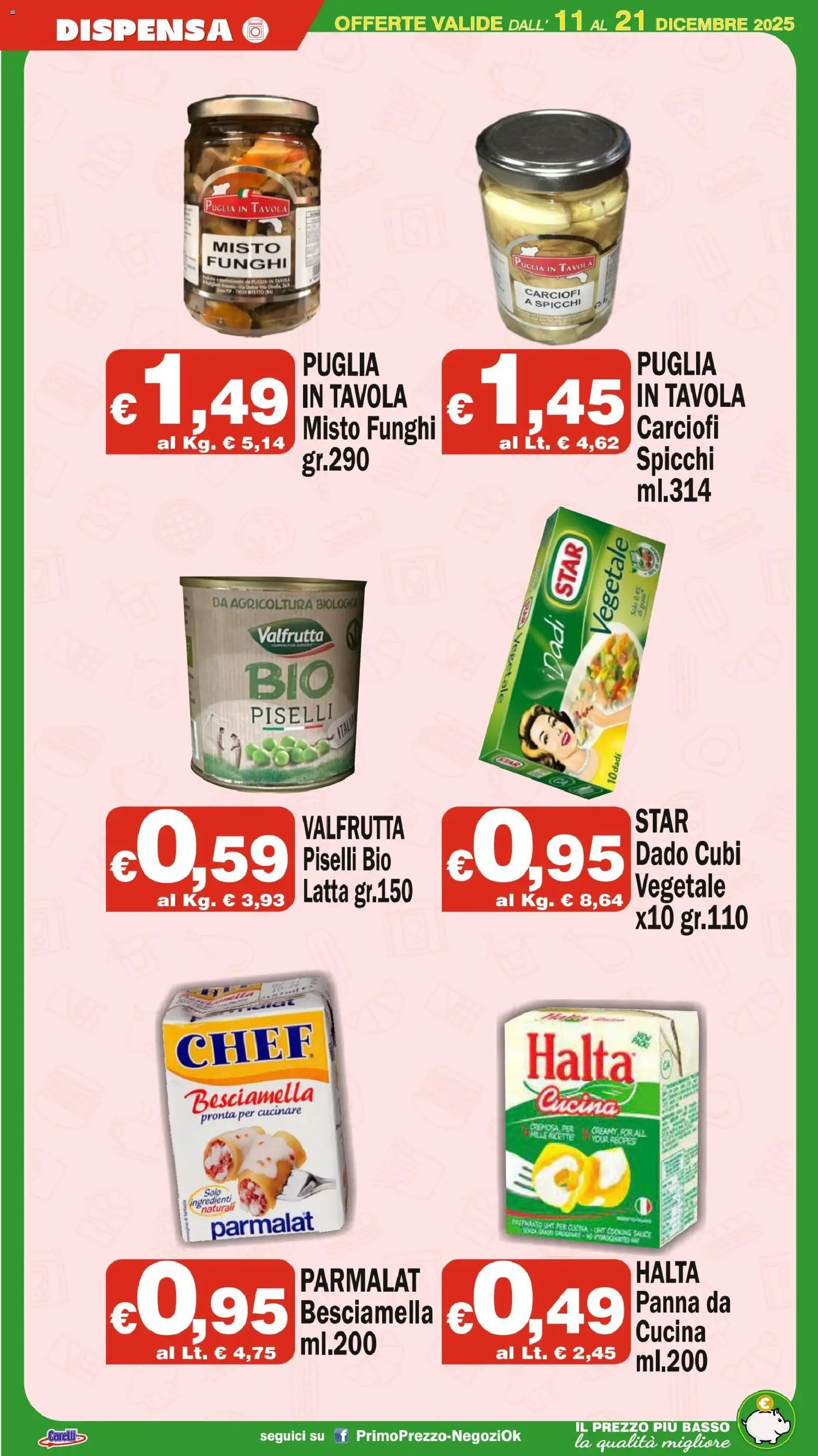 Volantino Primo Prezzo del 11.12.2025 | Pagina: 7 | Prodotti: Panna, Funghi, Carciofi, Besciamella