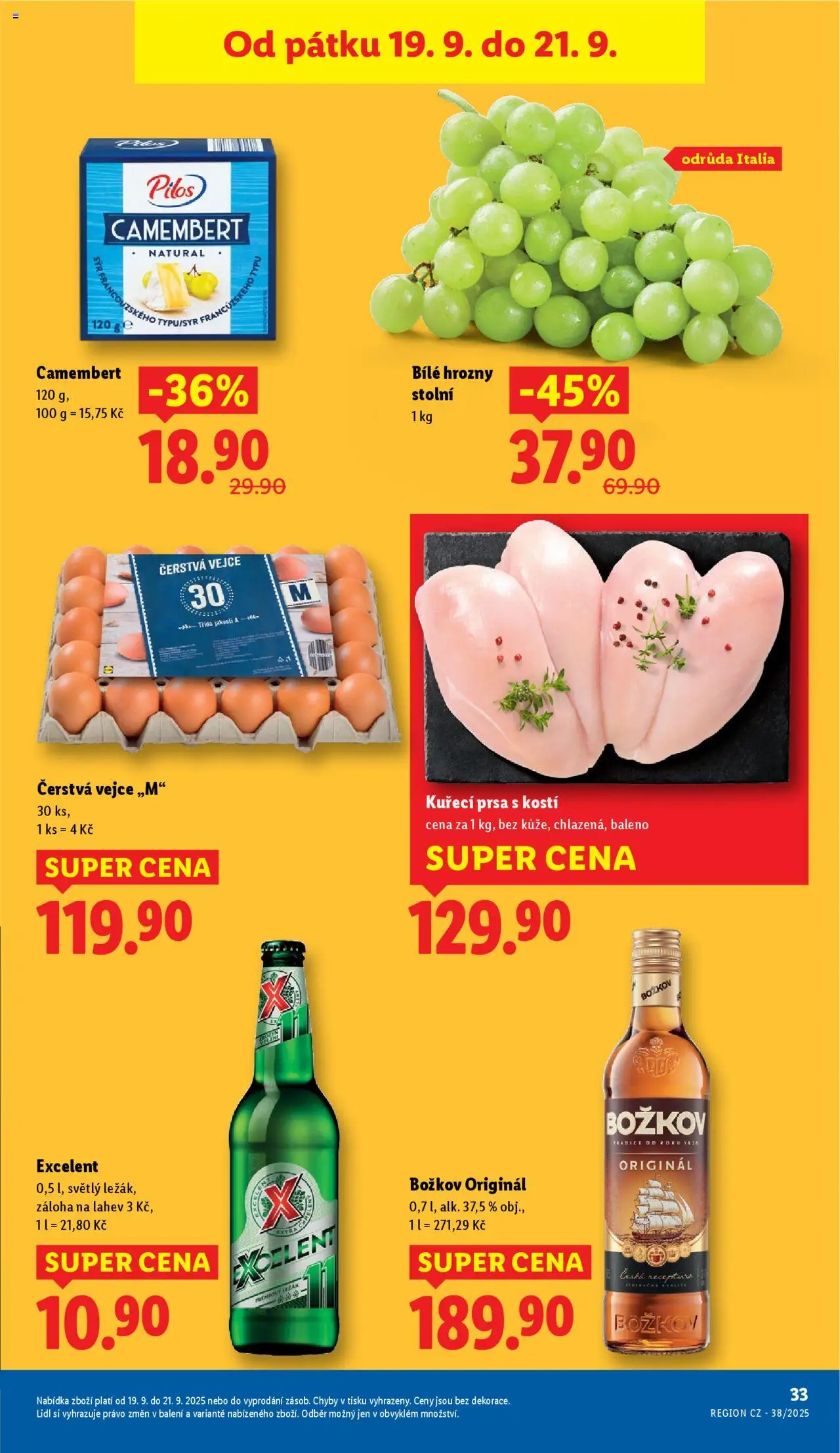 Lidl leták od 18.09.2025 | Strana: 49 | Produkty: Kuřecí prsa, Vejce, Božkov, Láhev