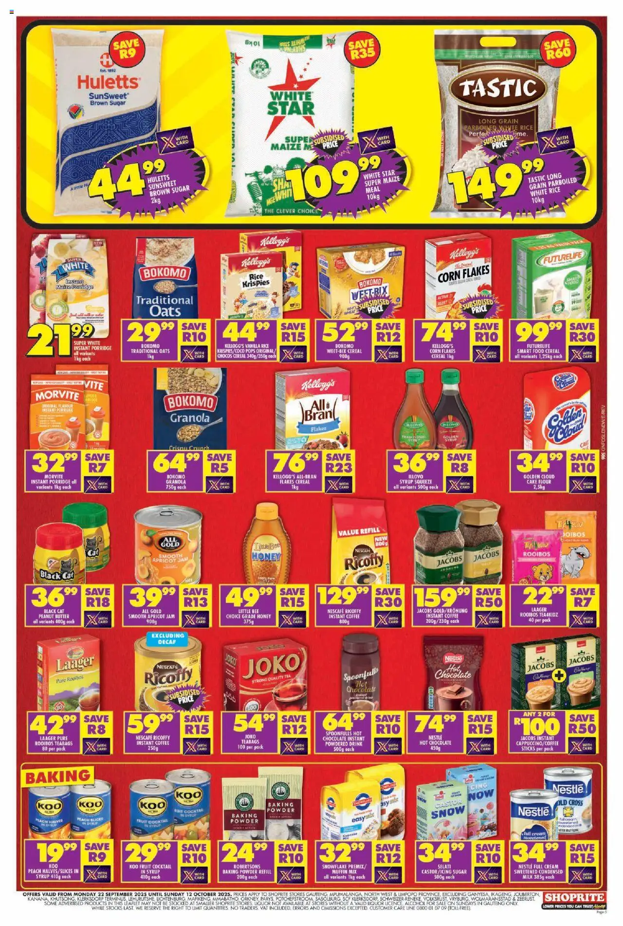 New Shoprite catalogue – valid from 22.09.2025 | Page: 5 | Products: Corn, Powder, Syrup, Peach