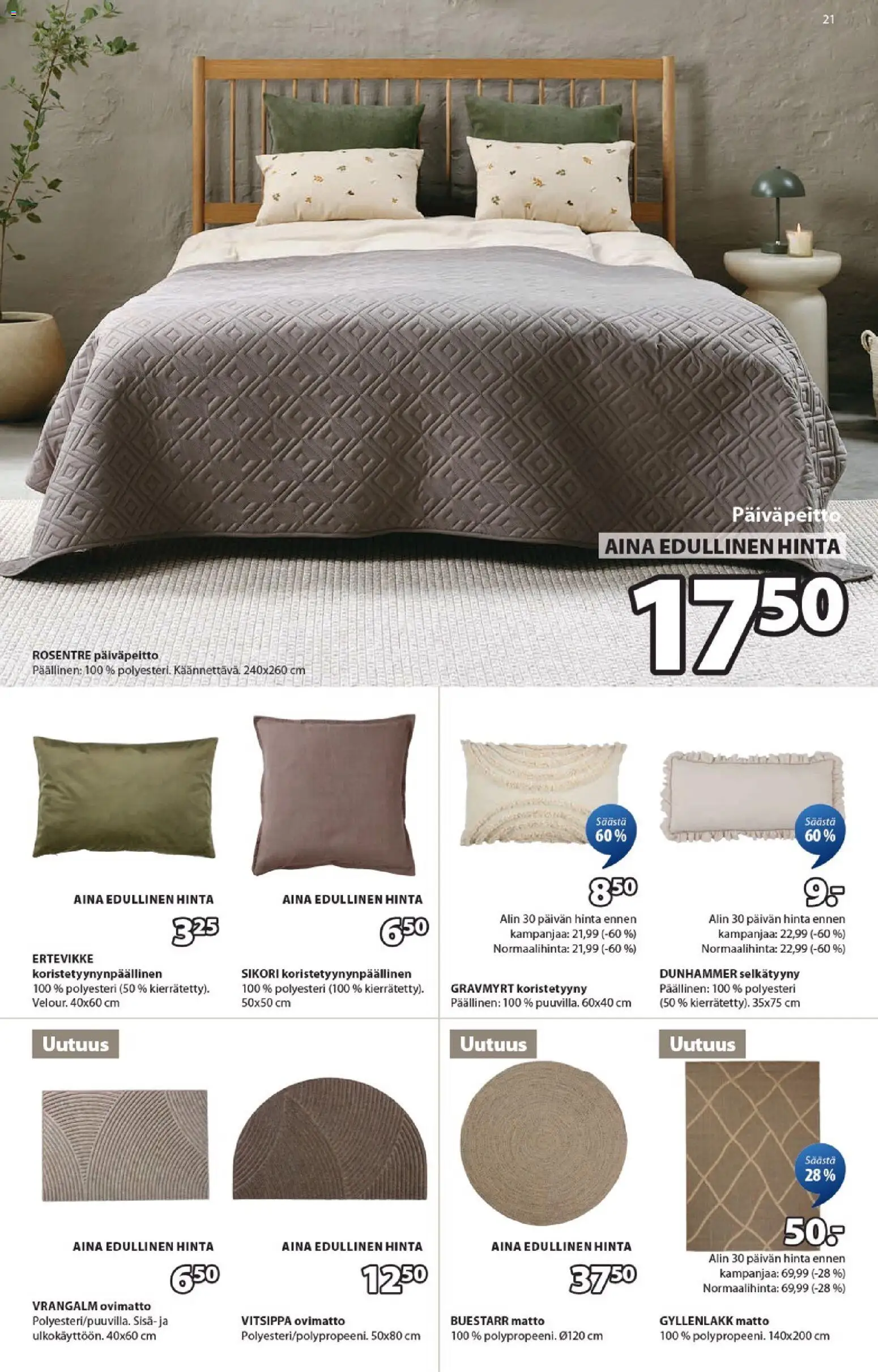 JYSK - Tarjoukset – voimassa 05.03.2026 alkaen | Sivu: 21 | Tuotteet: Ovimatto, Matto, Koristetyyny