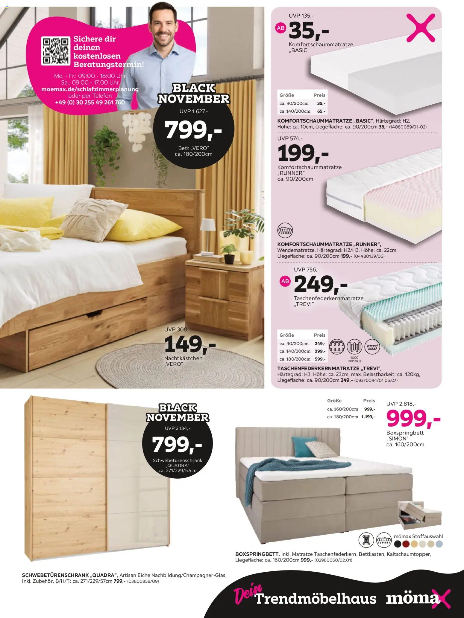 Mömax - Black Friday – gültig ab 10.11.2025 | Seite: 7 | Produkte: Matratze, Schwebetürenschrank, Nachtkästchen, Telefon