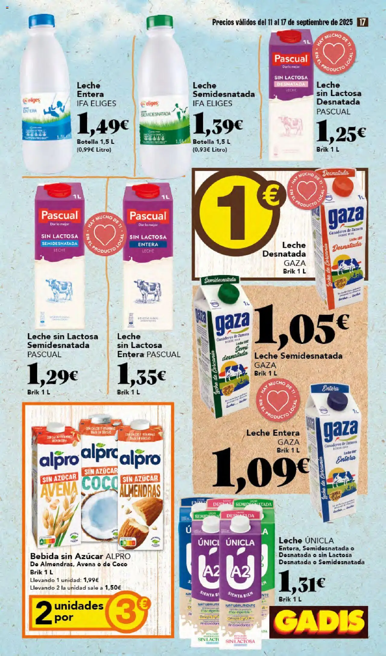 Gadis folleto │ válido desde el 11.09.2025 | Página: 17 | Productos: Leche desnatada, Leche sin lactosa, Leche entera, Τυρόπιτα